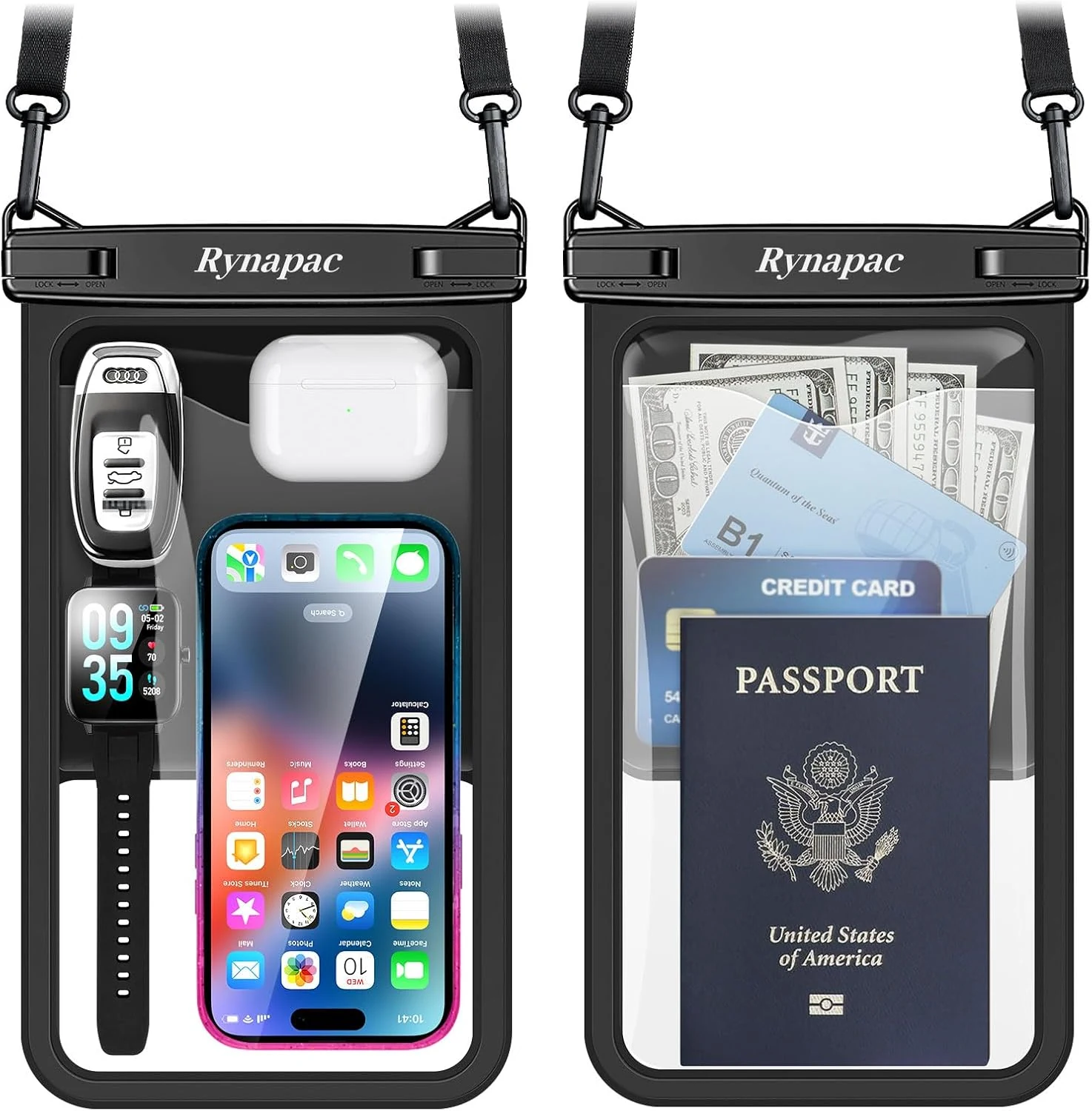 Rynapac Large Waterproof Phone Pouch [Up to 10"] (2 Pack)