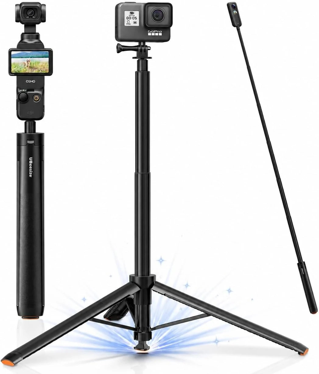UBeesize 65” Auto-Open Selfie Stick Tripod, Invisible Selfie Stick for Insta360 X5/X4/X3, GoPro & DJI Osmo Pocket 3