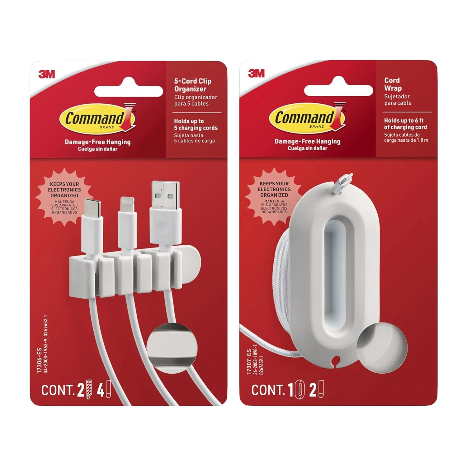 Command 5-Cord Clip Organizer and Wrap Bundle, 2 Clips, 1 Wrap and 6 Medium Strips, White