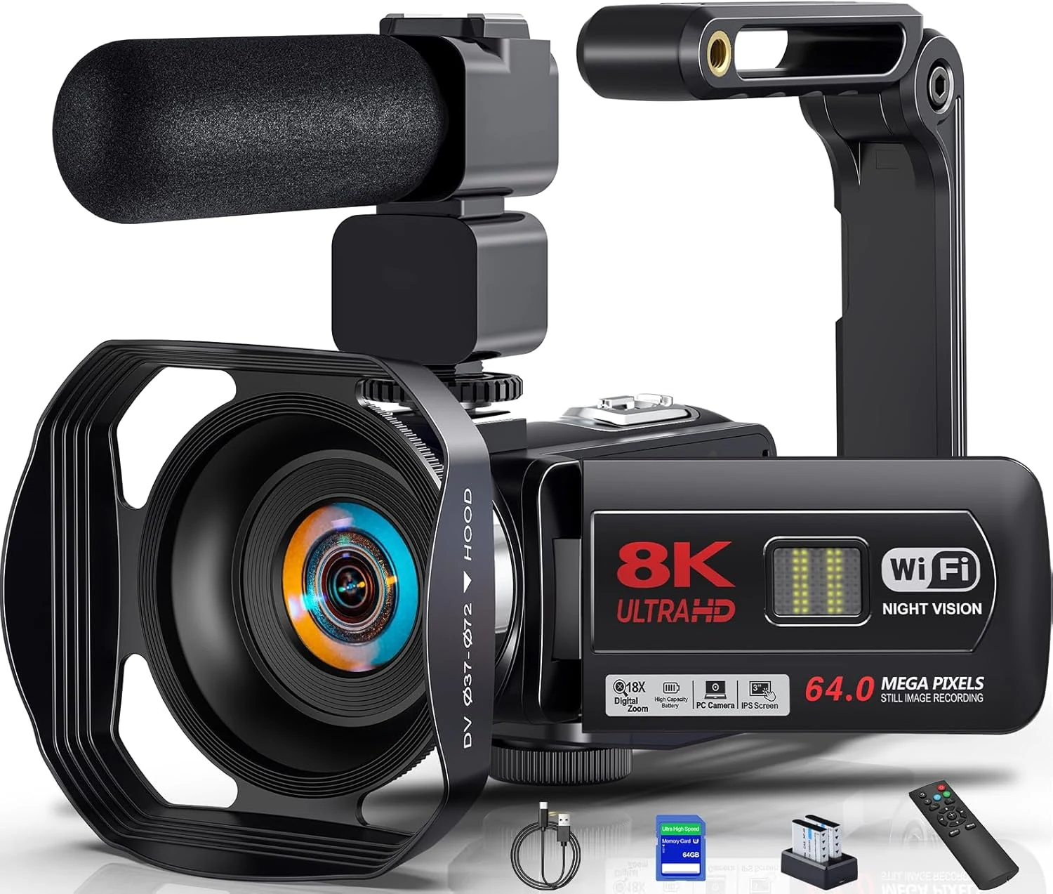 Yollner 8K 64MP Video Camera Camcorder IR Night Vision Vlogging Camera (DV106)