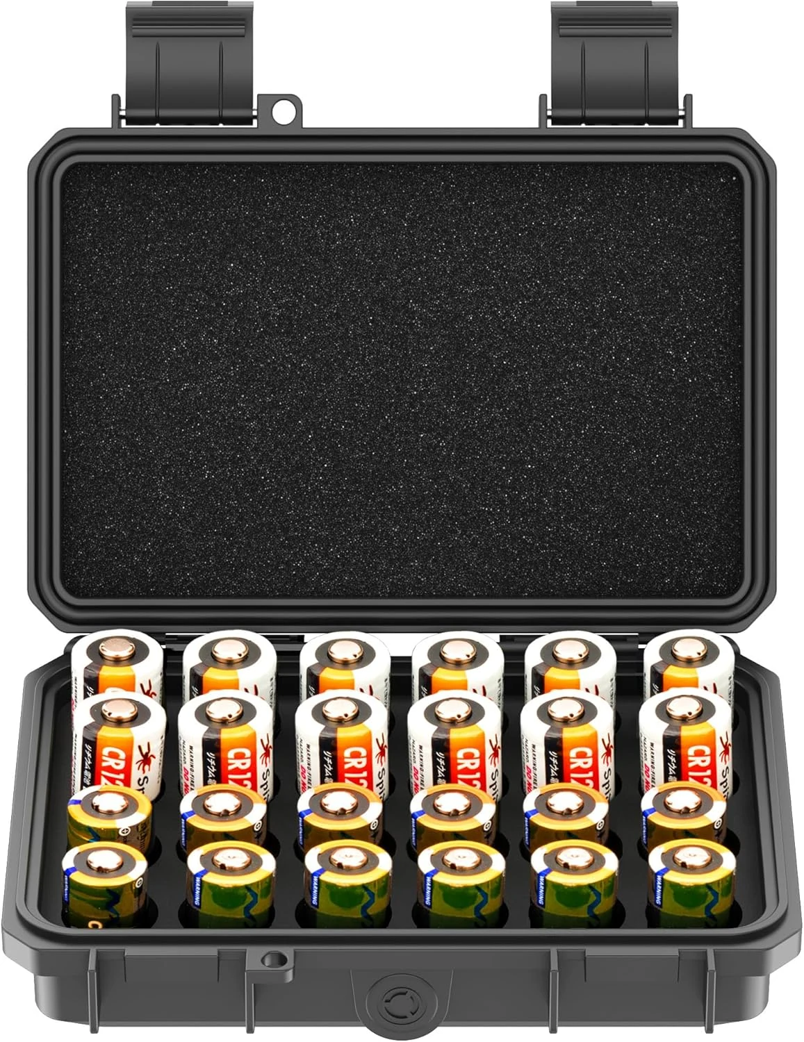 24 Slots CR2 CR123 CR123A Lithium Battery Organizer Case, IP67 Waterproof Hard Case for CR17345/CR16340/CR18350/CR15270(CR2)