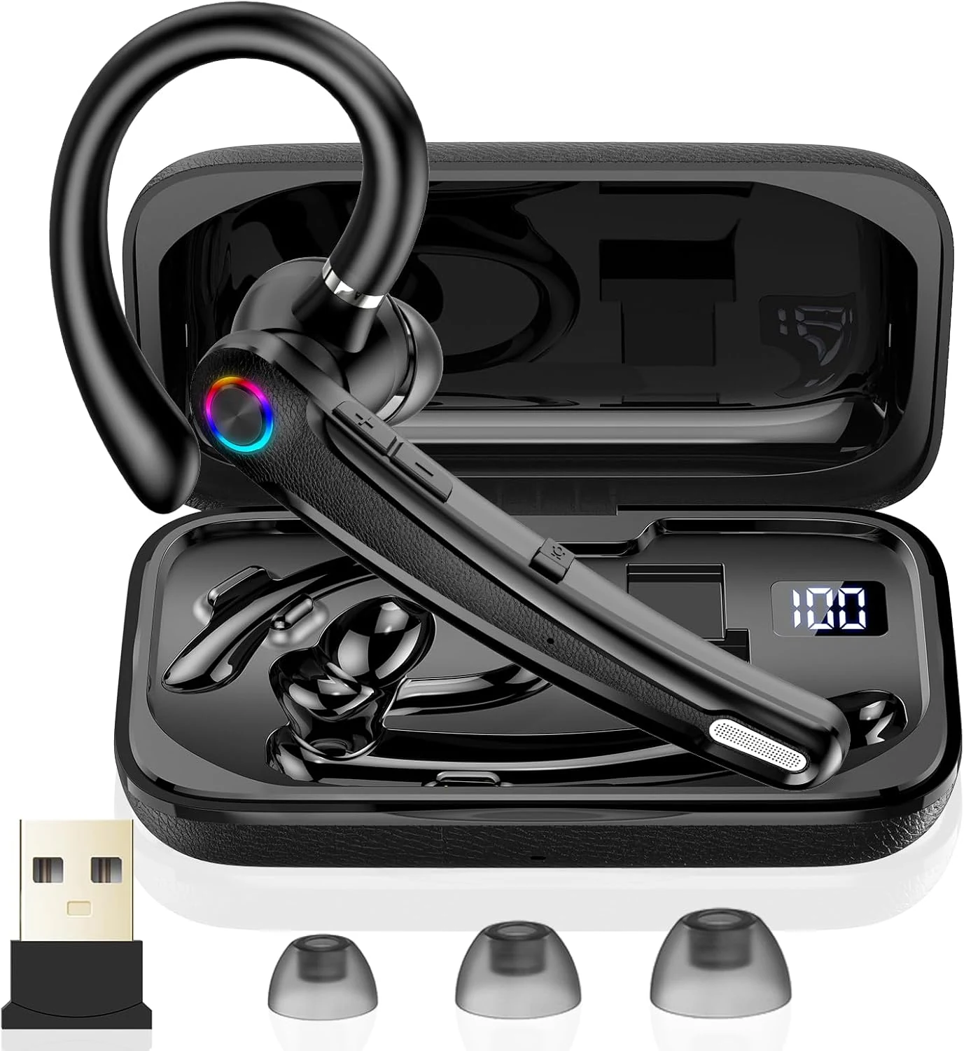Atheewon Bluetooth Headset V5.4, Wireless Bluetooth Earpiece with Dual Mic Noise Cancelling, 115H Playtime Computer Headset Hand Free Headphones