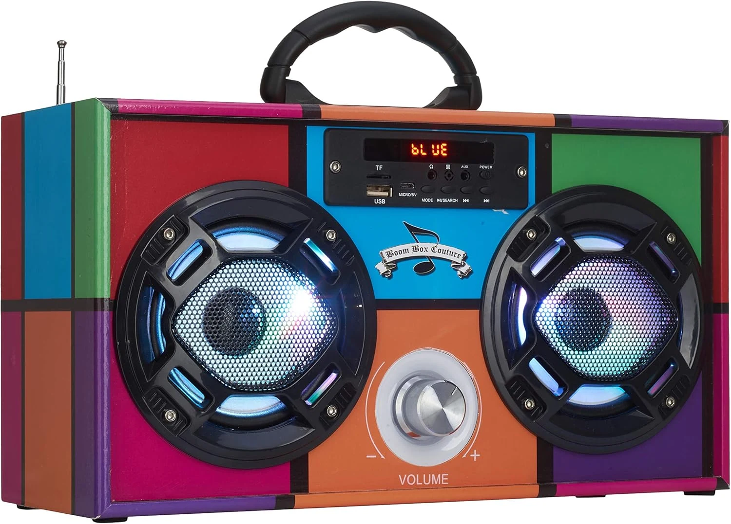 Wireless Express Mini Boombox with LED Speakers (Retro Bluetooth Speaker with FM Radio)