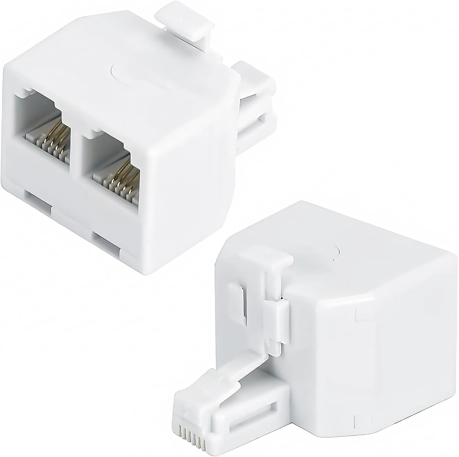 Phone line Splitter, RJ11 Wall Plate Male Plug to Dual RJ11 Female Socket Adapter 2 Pack - White