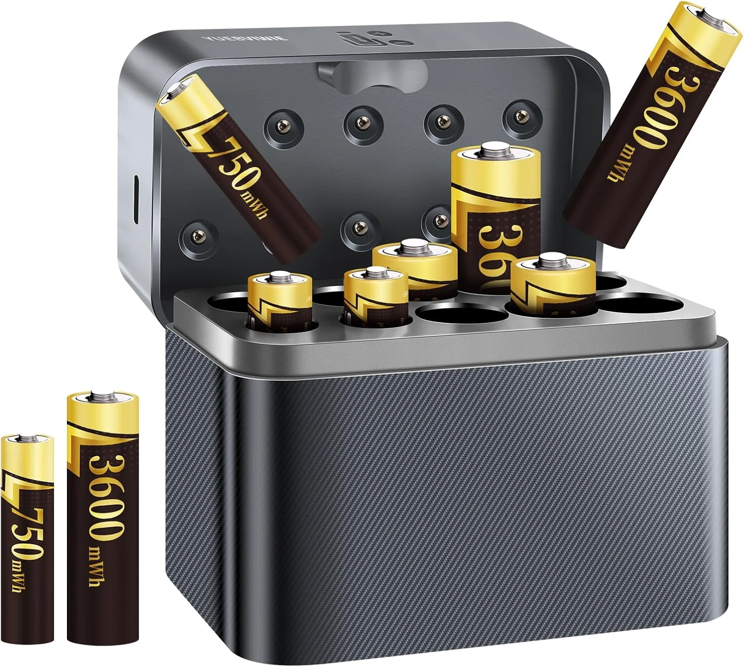 YUEBVIWIE10-Slot Hybrid Charger Set: 6 Pack 3600mWh AA & 4 Pack 750mWh AAA Batteries