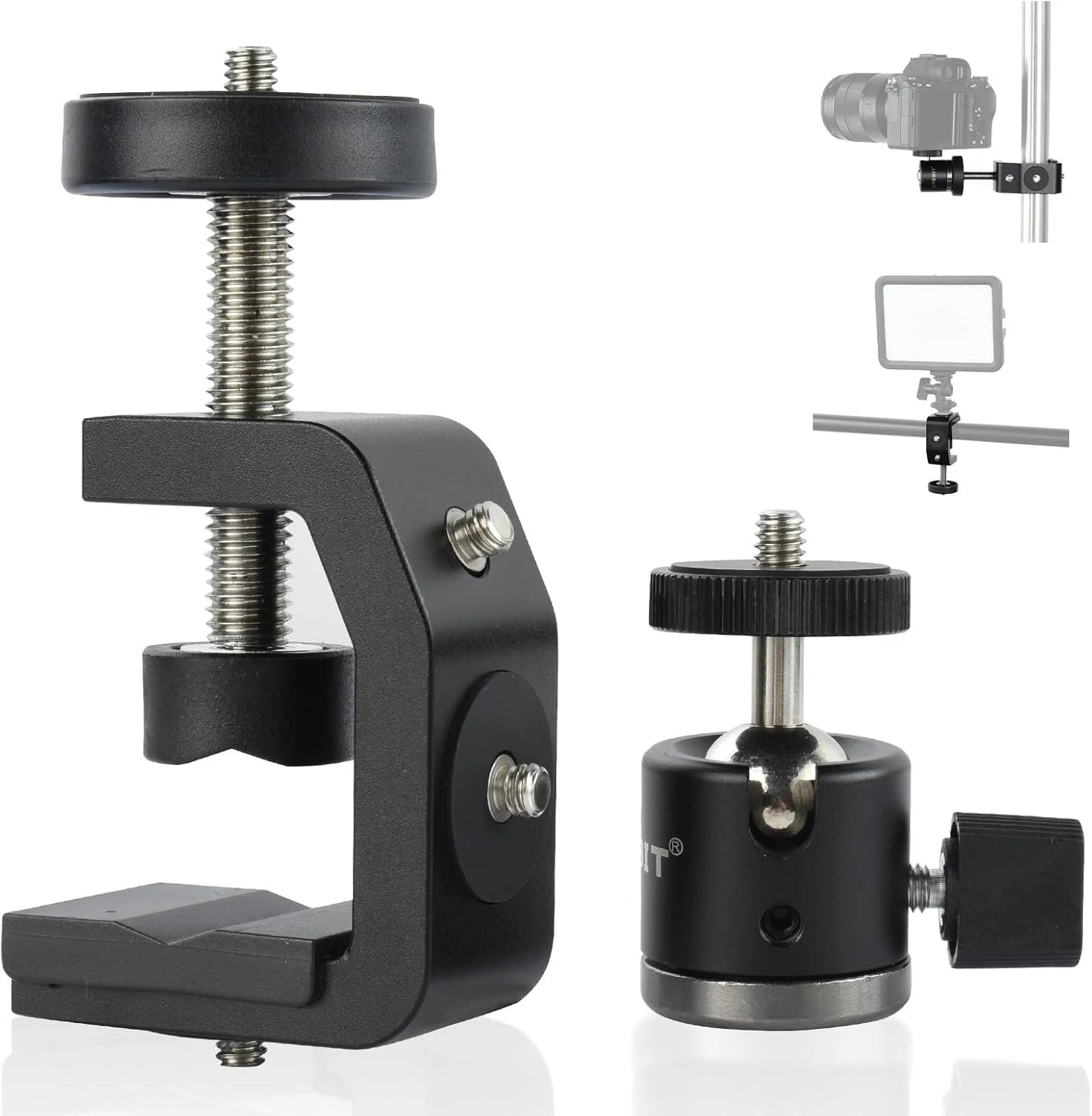 UTEBIT Super Clamp Mount with Mini Ball Head Mount, 1/4 Screw Hot Shoe Adapter Camera Clamp