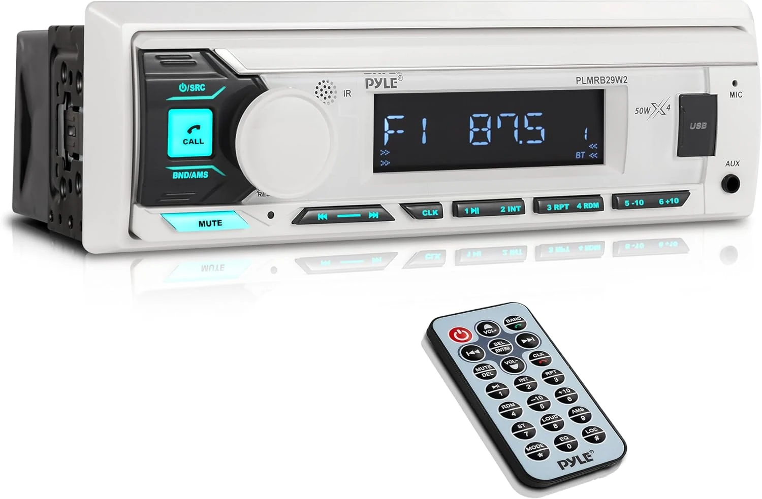 Pyle Marine Radio Single DIN Receiver – Bluetooth Wireless Streaming, AM/FM Tuner, USB/AUX MP3 Playback, Hands-Free Calling, Remote Control, RGB Buttons, Splash-Resistant Stereo Upgrade