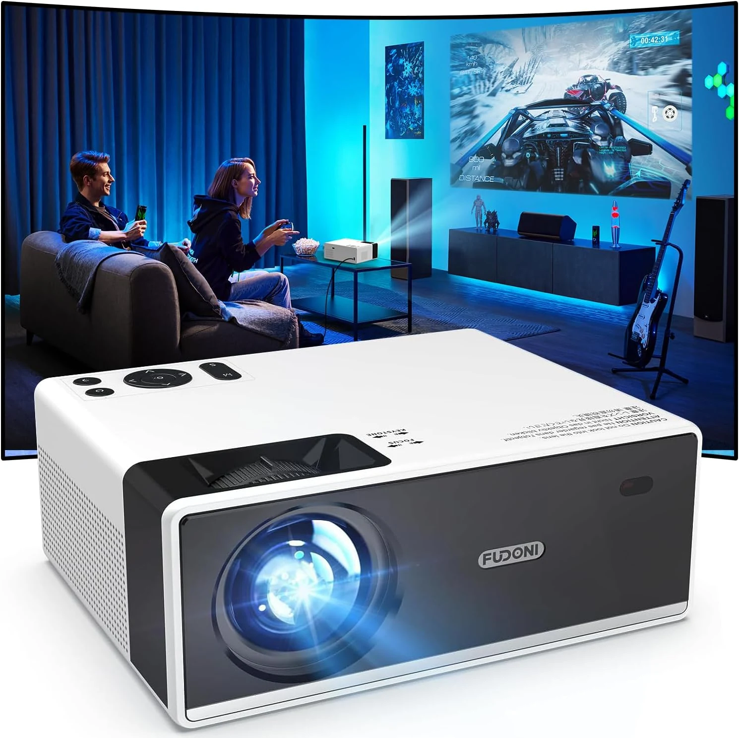 FUDONI Projector with WiFi and Bluetooth 4K Support, 300ANSI Outdoor review