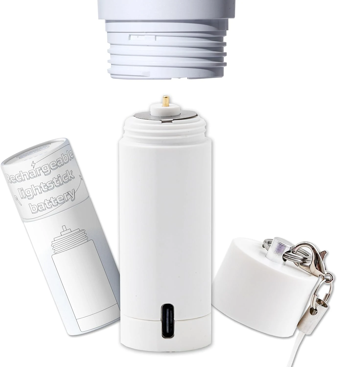 Mandu Deco Rechargeable Kpop Lightstick Battery for K-pop Concerts, Protective Cap with Keychain, Lasts 4 to 6 Hours, White