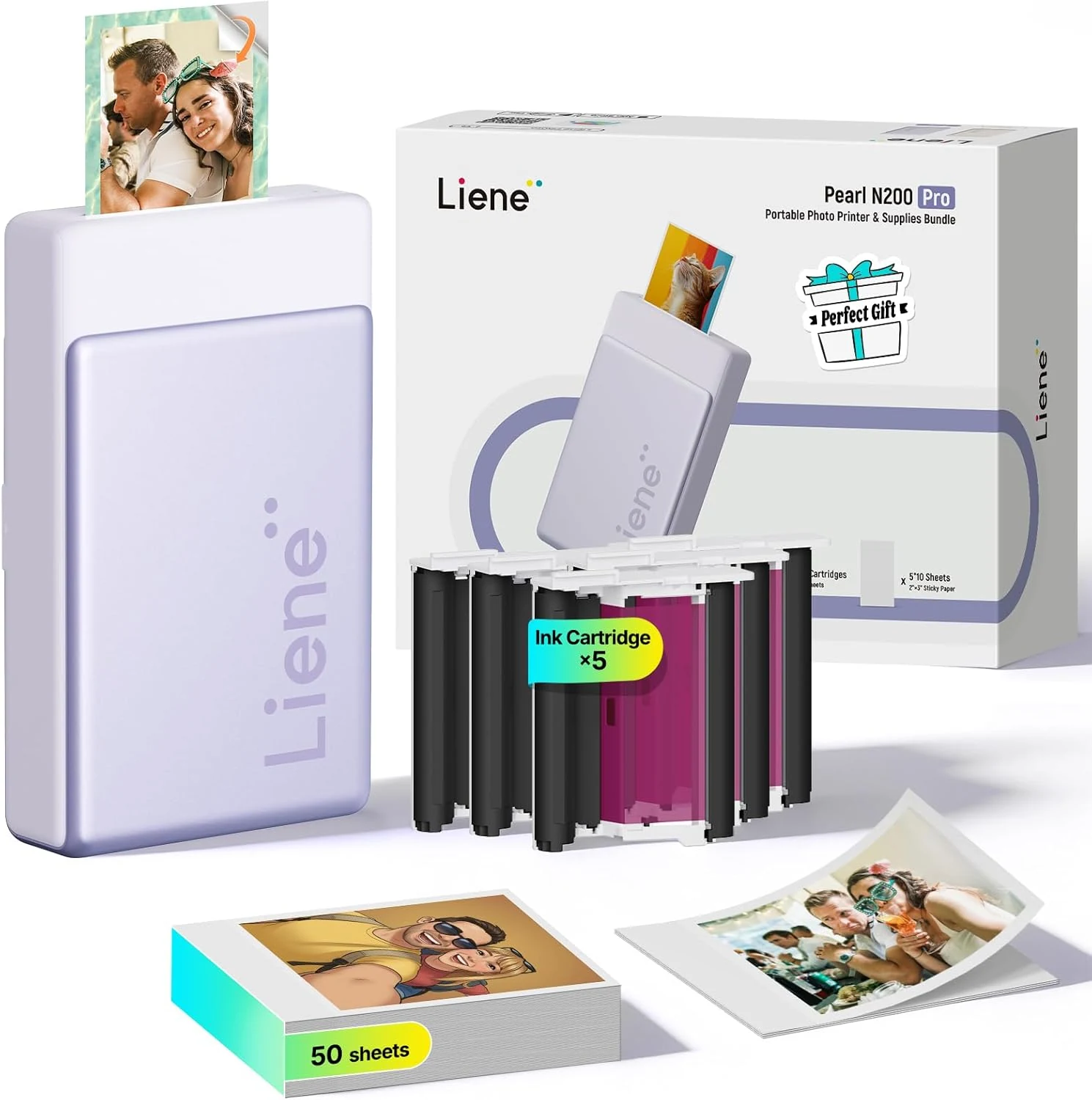 Liene Pearl N200 Pro Portable AI Photo Printer, Instant Mini Picture Printer for iPhone Smartphone