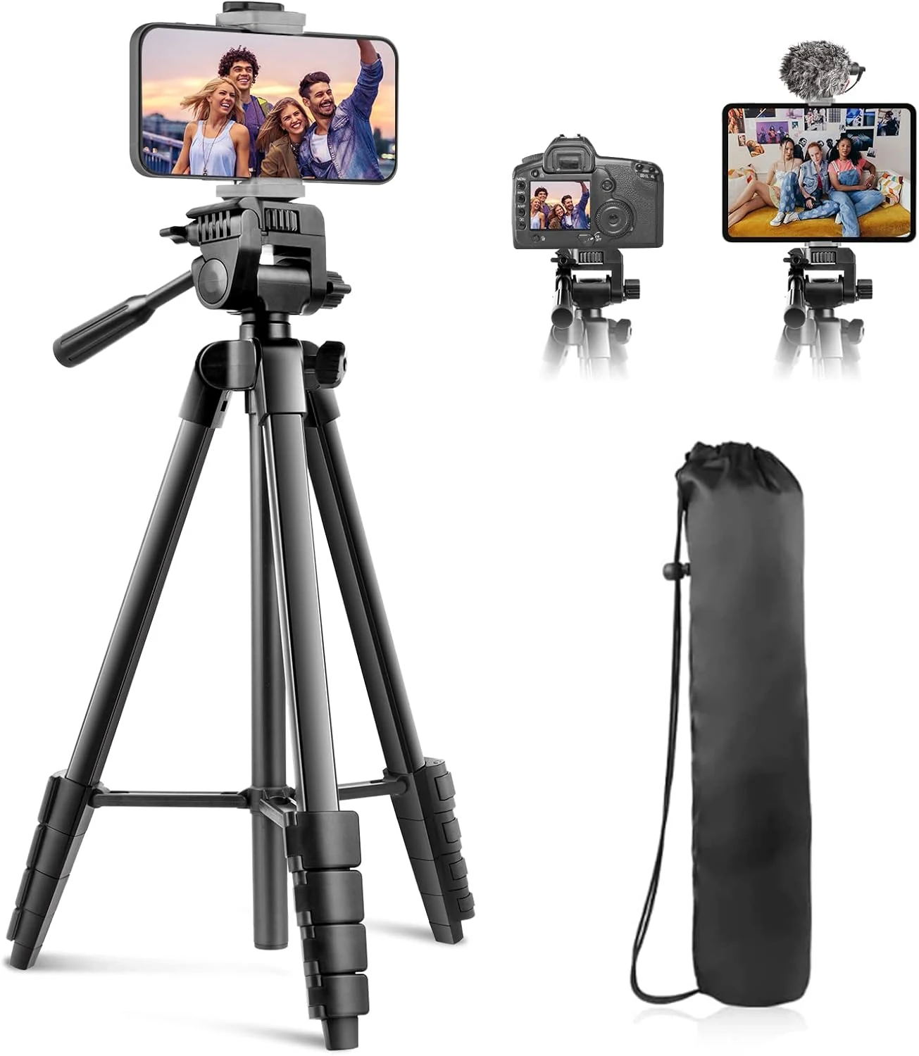 Sensyne 64" Camera Tripod Stand, Versatile Phone & iPad Tripod with Wireless Remote and 2-in-1 Phone Holder