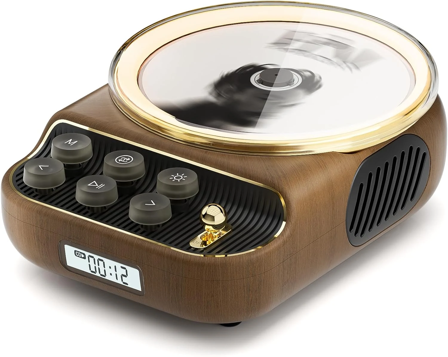 Retro Portable CD Players with Bluetooth Speakers, FM Radio, Night Light, LCD Display, 4000 mAh Battery, Vintage Radio Built in Dual Speakers Supports USB/AUX/Type-C for Home (Wood)