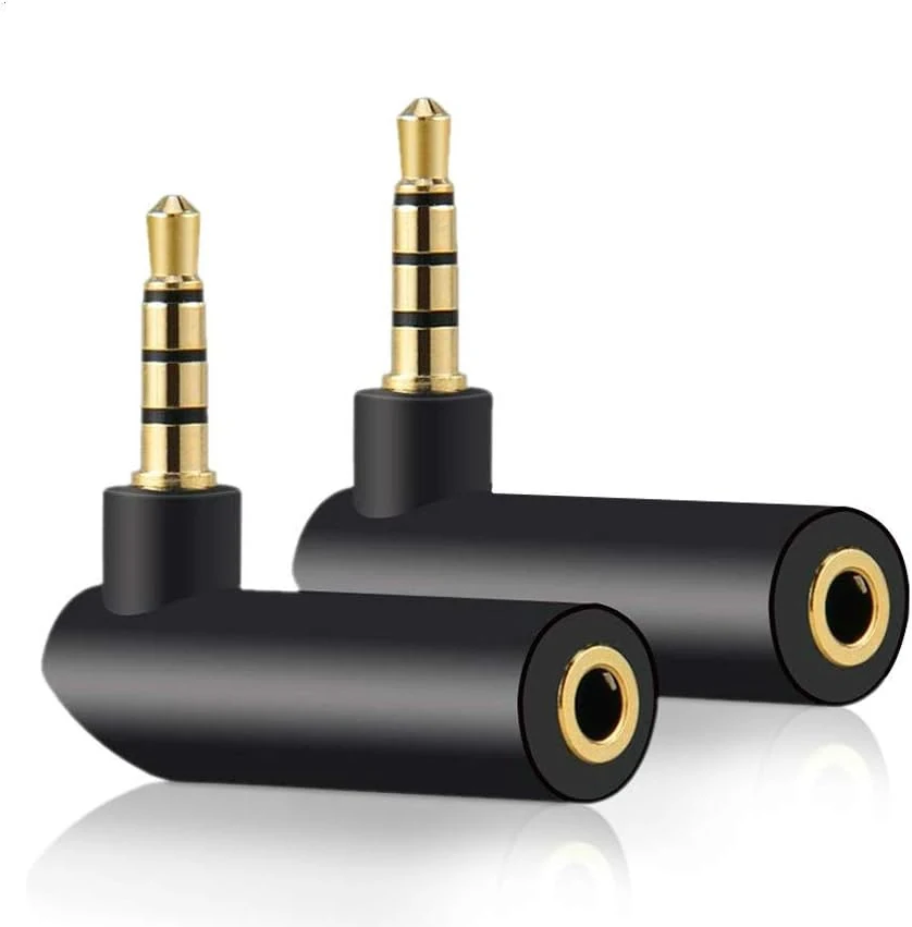 3.5mm Angle Male to Female Audio Adapter, 90 Degree Right Angle Gold-Plated TRRS Stereo Jack Plug AUX Connector (2-Pack)