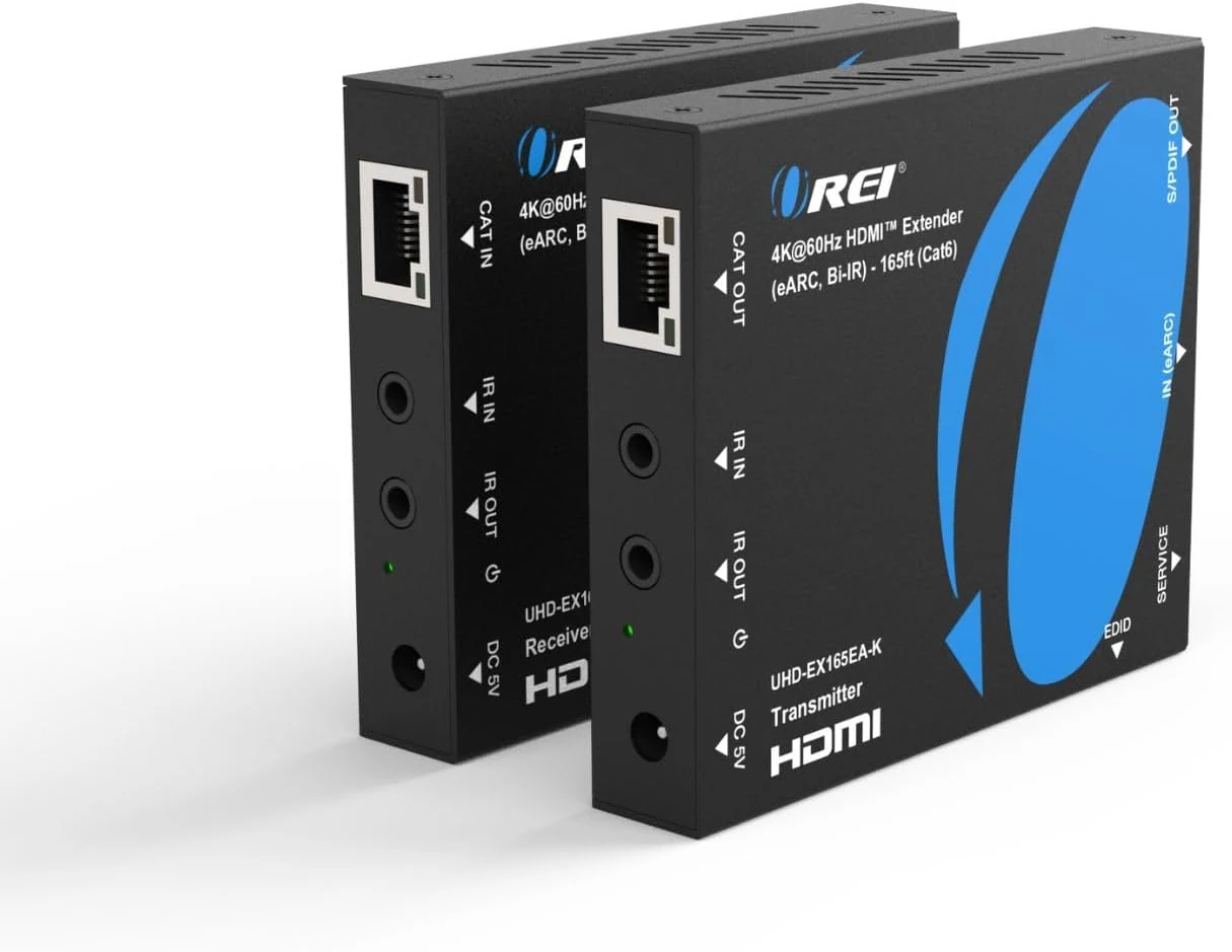 OREI 4K eARC HDMI Extender Balun UltraHD 4K @ 60Hz 4:4:4 Over Single CAT6/7 Cable with CEC, ARC & Bi Directional IR Support, RS-232 Up to 165 Ft Audio Out - PoC