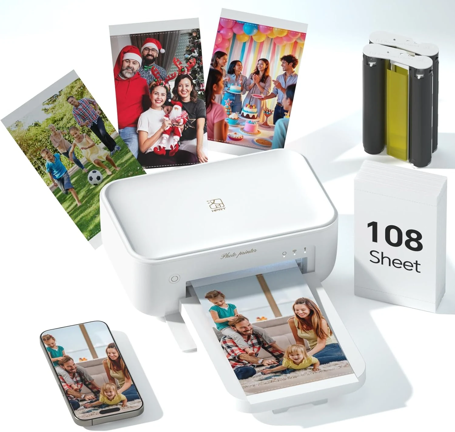HPRT Photo Printer 4x6 with 108 Sheets & 2 Cartridges, Instant Picture Printer for iPhone & Android (CP4100)