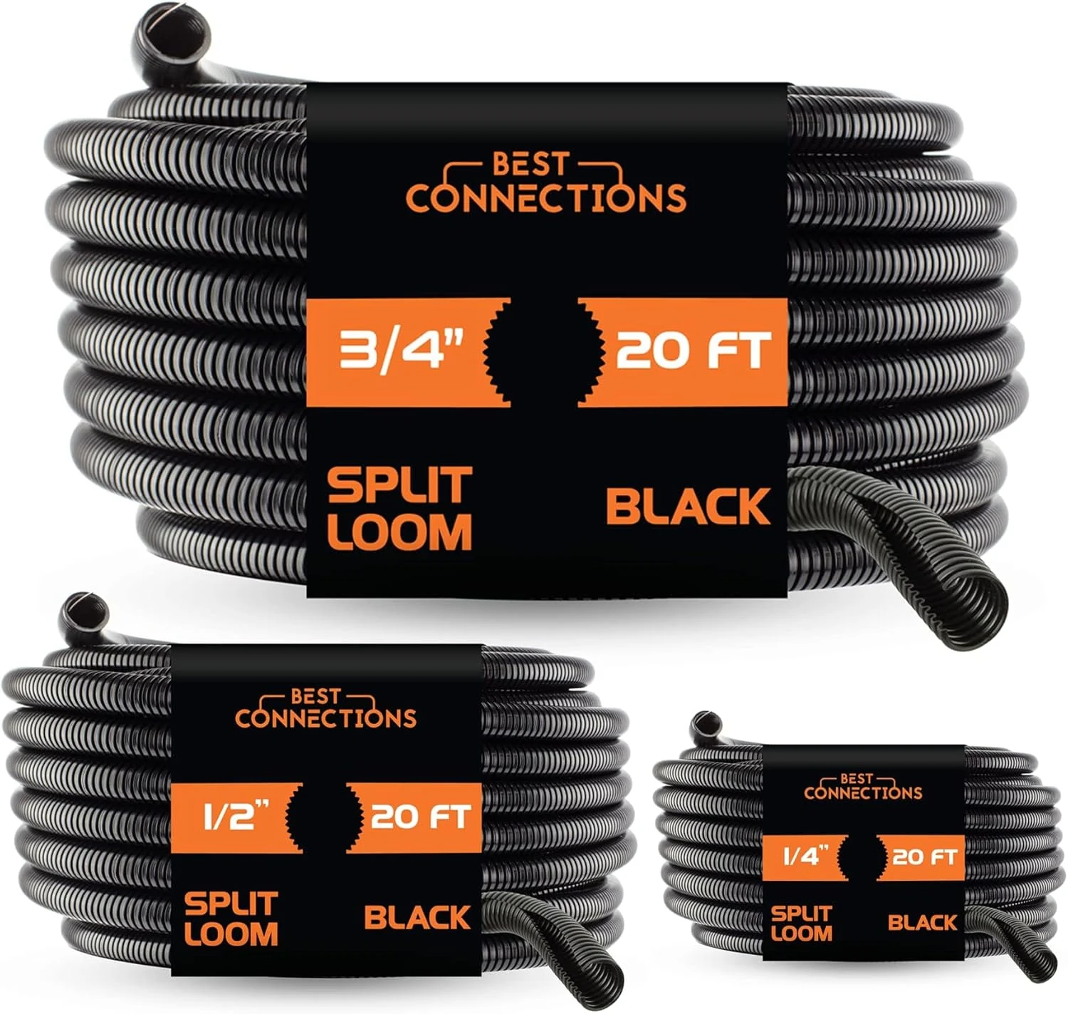 BEST CONNECTIONS Split Wire Loom Flex-Guard Convoluted Tubing Protective Split Cable Sleeves