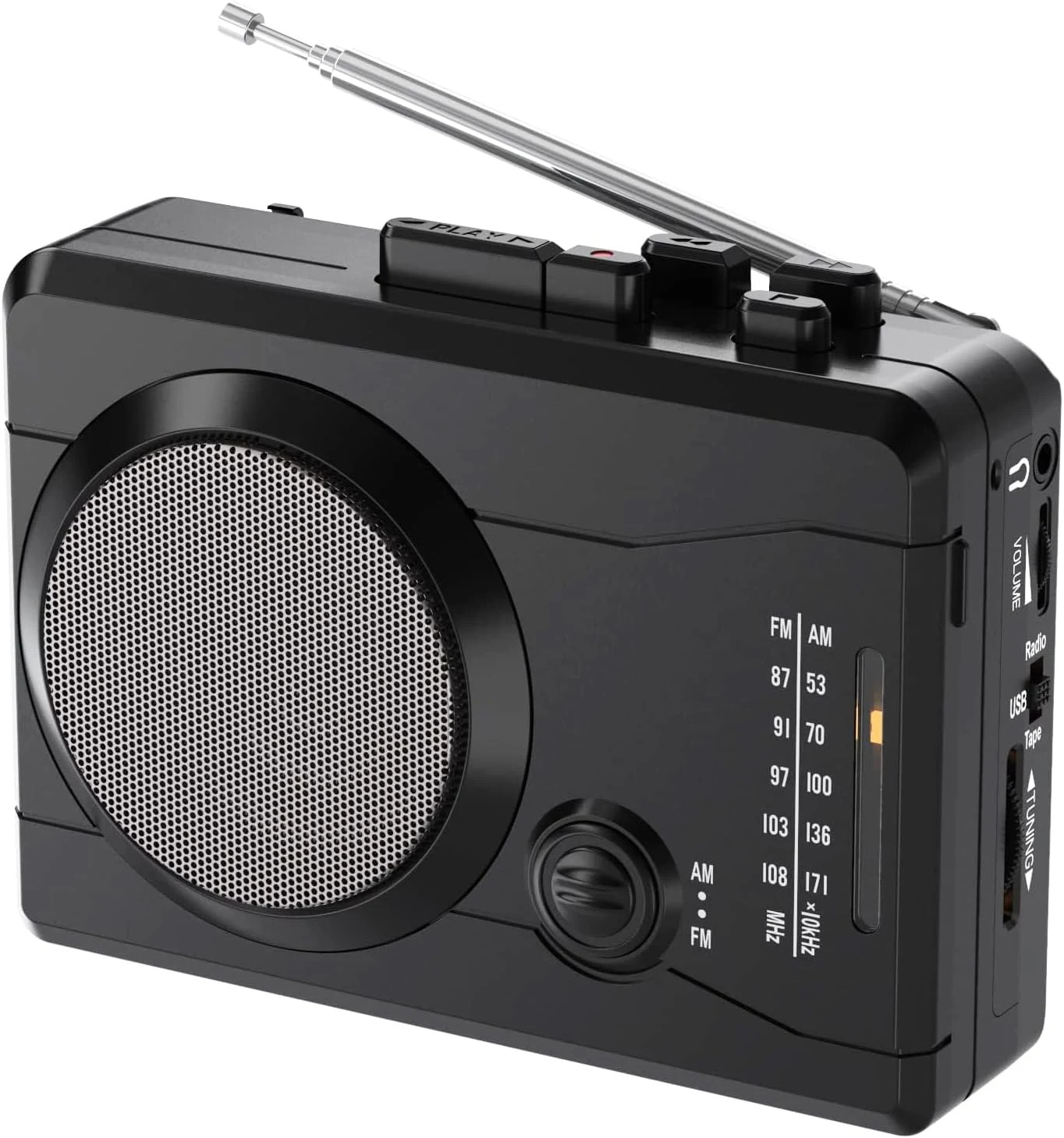 Portable Cassette Player Tape Recorder, Cassette Tape to MP3 Digital Converter, AM/FM Radio Station, Reverse Recording - Record from PC to Blank Tapes (Black)