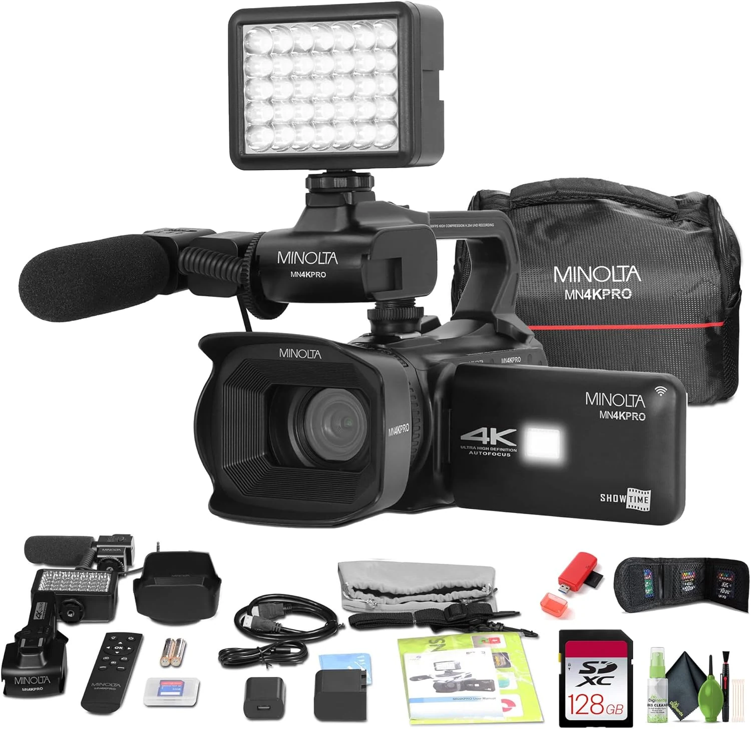 Minolta MN4KPRO 4K60FPS UHD 64 MP Autofocus Pro Camcorder Kit w/WiFi bundle