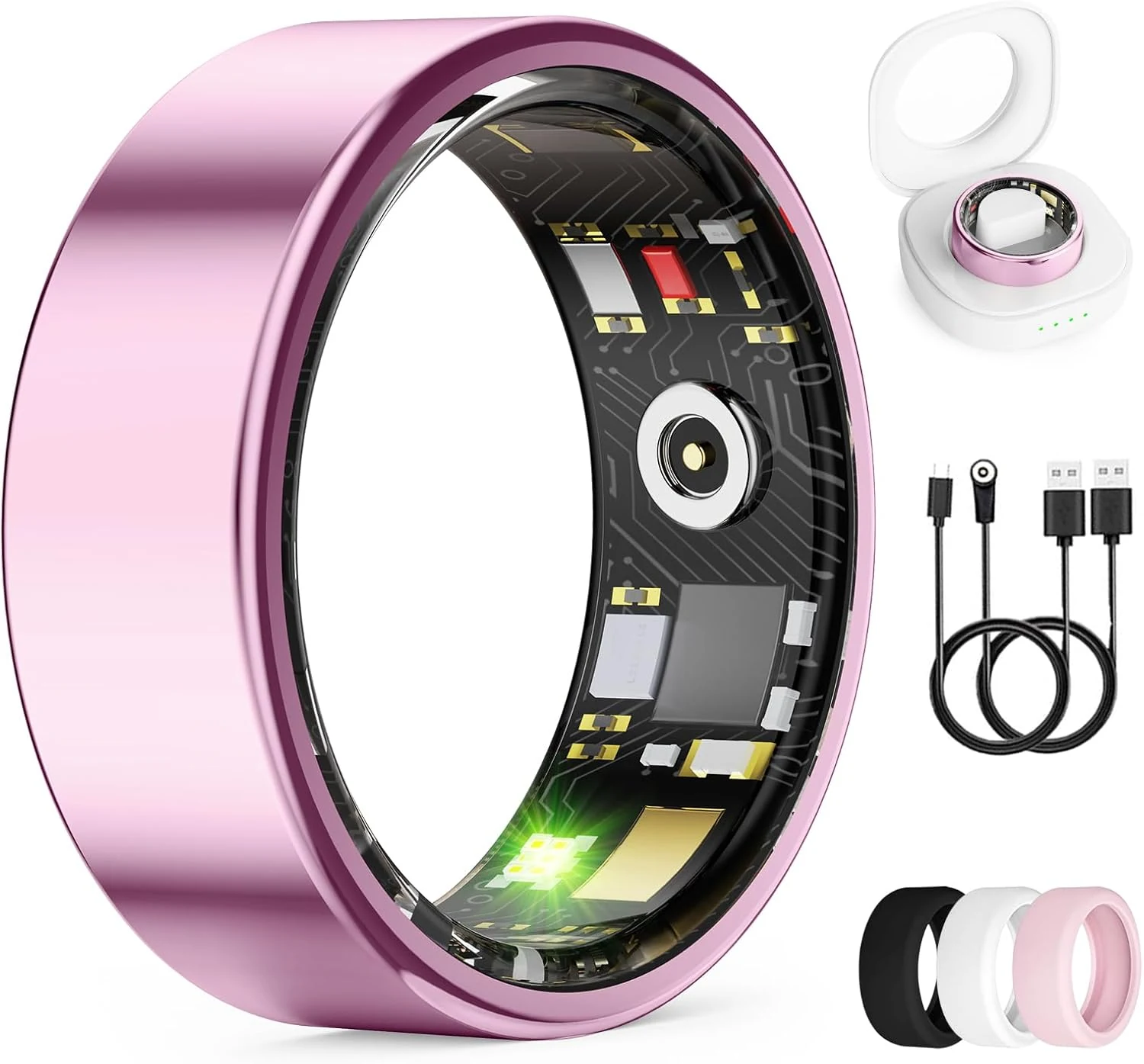 Smart Ring for Women & Men, Health Tracker Ring with Heart Rate, Blood Oxygen, Blood Pressure, IP68 Waterproof Fitness Ring, Sleep Tracker for iPhone and Android, No APP Fee (Lavender Pink, 8#)