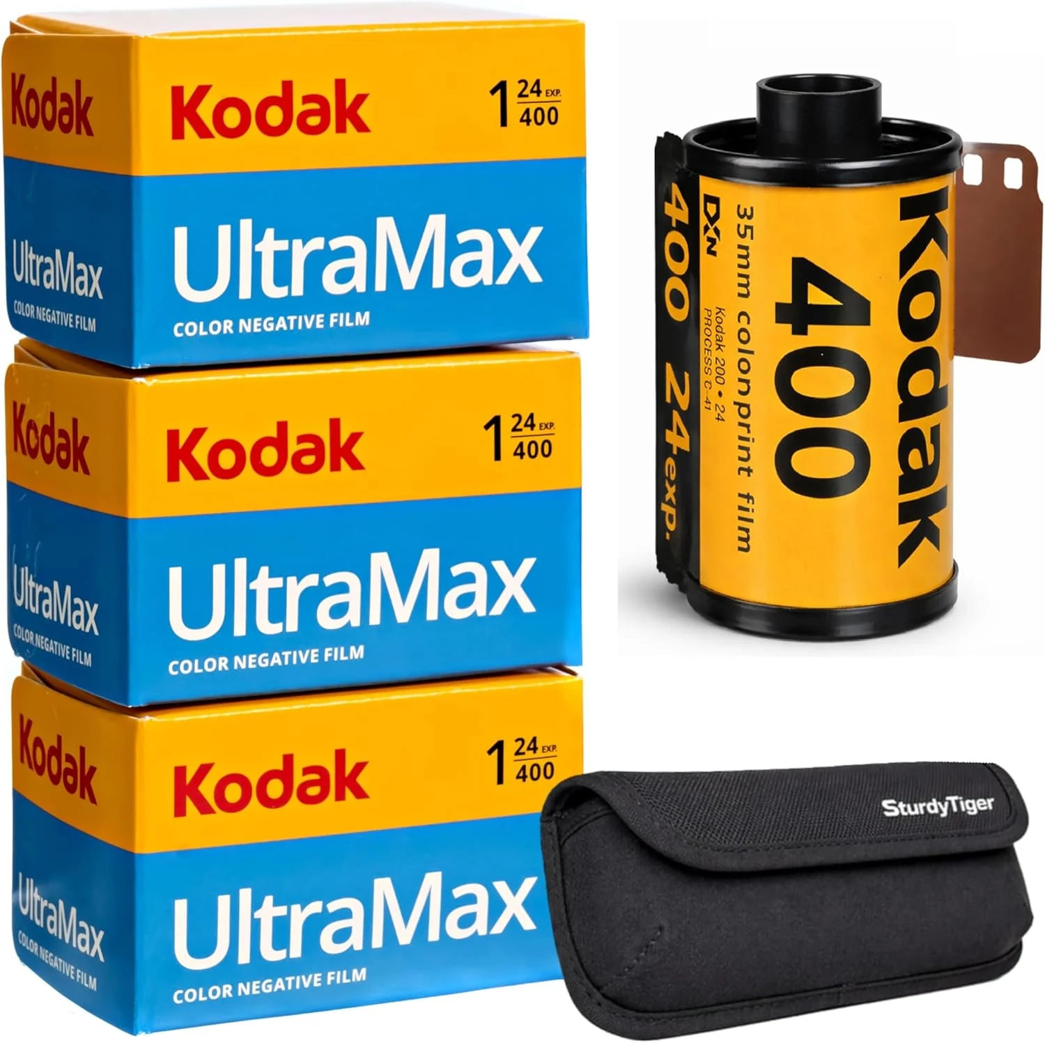 Kodak Ultramax 400 35mm Film Roll (24 Exposures) 3 Rolls + Sturdy Tiger Film Storage Case