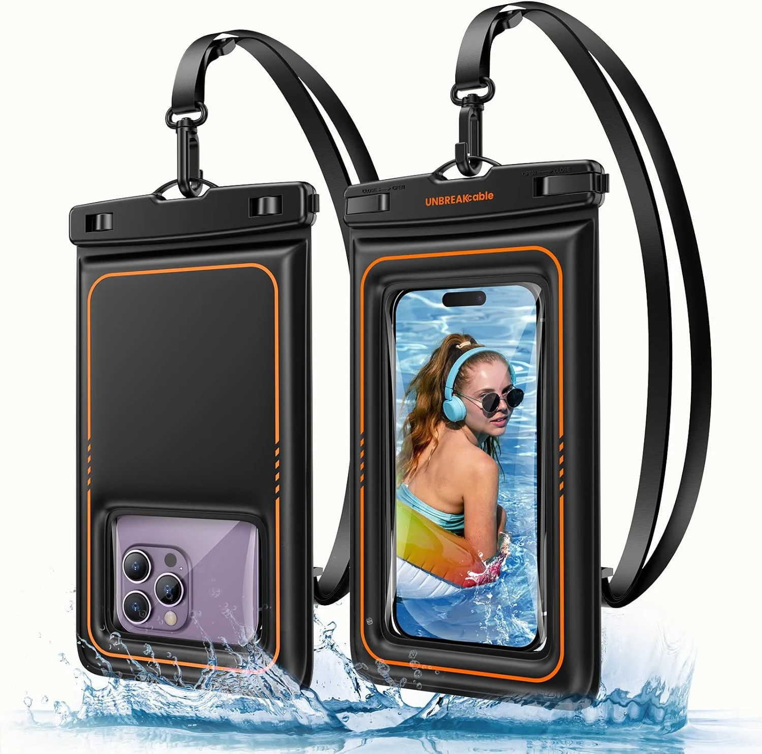 UNBREAKcable Floating Waterproof Phone Pouch 2 Pack, IPX8 Waterproof Phone Case Dry Bag