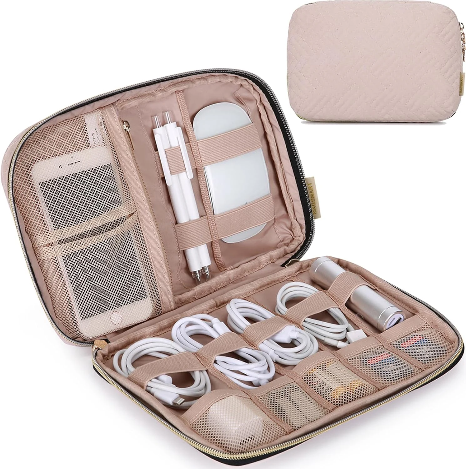 BAGSMART Large Electronics Organizer Travel Case, Travel Essentials, Cord Organizer Bag (Pink)