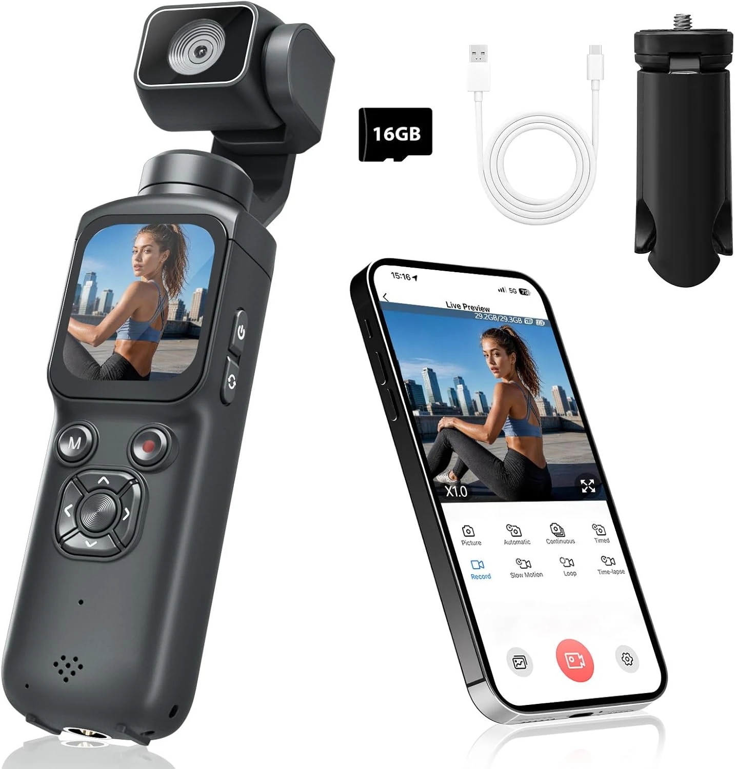 NIKICAM 4K Pocket Camera for Vlogging, 75MP Handheld Vlogging Camera