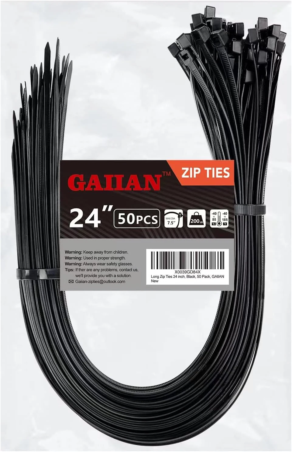 GAIIAN Long Zip Ties Heavy Duty 24 inch (50 Pack)