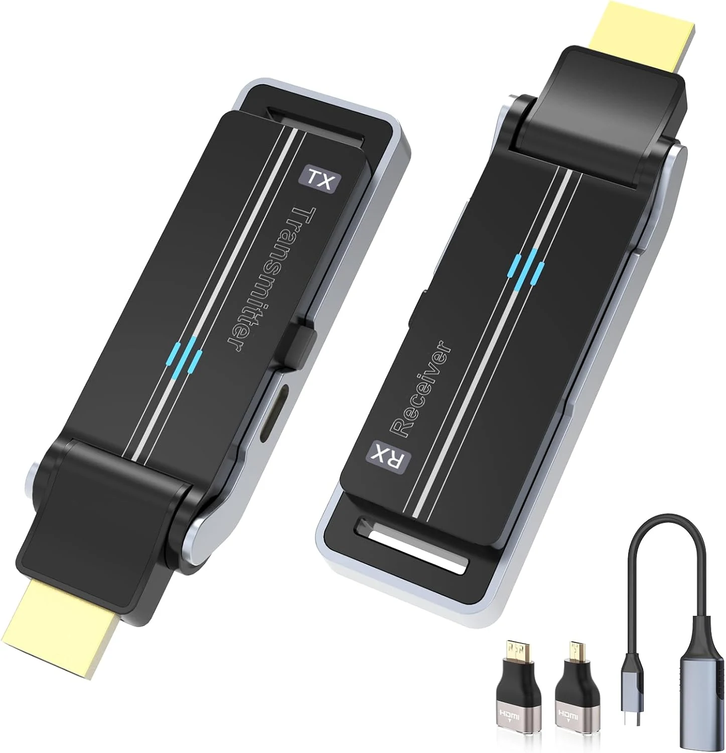 ALL- LUCKY Wireless HDMI Transmitter & Receiver Kit with Heat Dissipation, 90° Bendable Interface, Dual-Band 2.4G/5G