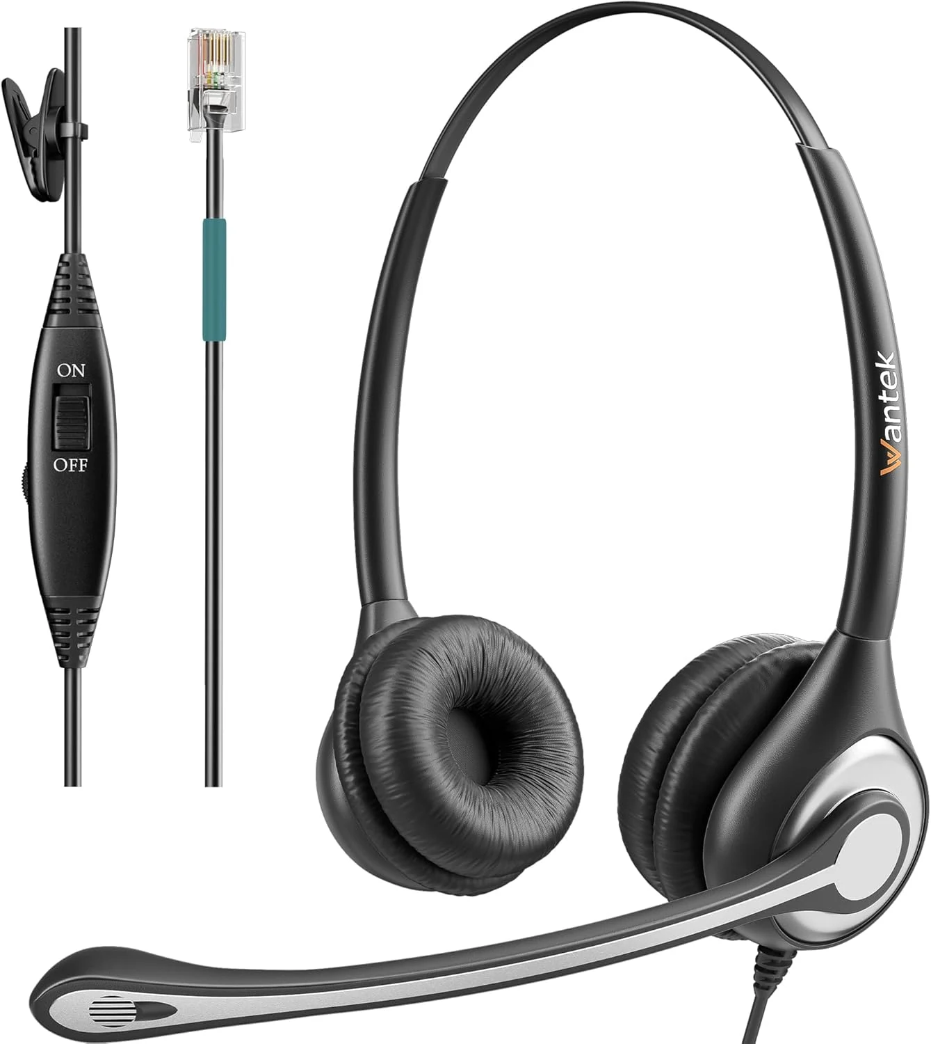 Wantek Phone Headsets for Office Phones, Corded Telephone Headset with Noise Canceling Mic (RJ9)