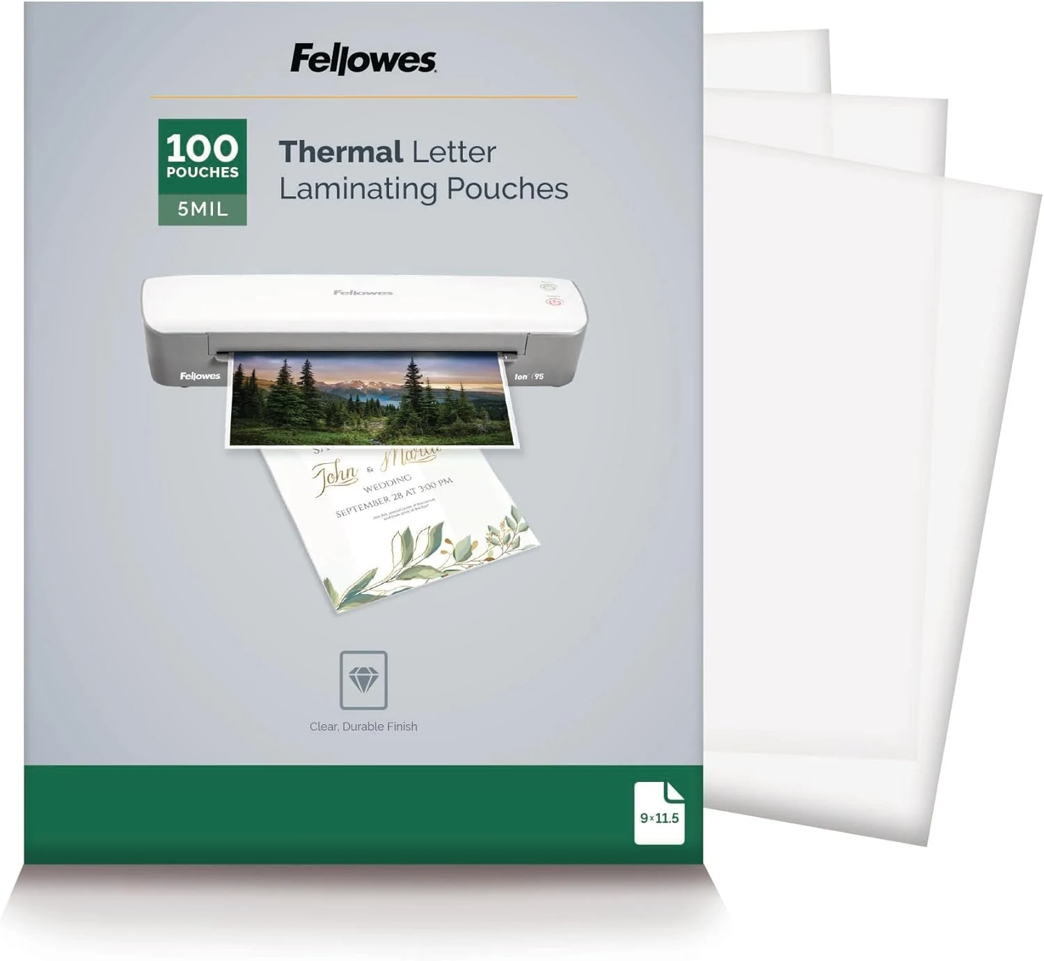 Fellowes Thermal Laminating Pouches, 5mil Letter Size Sheets, 9 x 11.5, 100 Pack, Clear (5743501)
