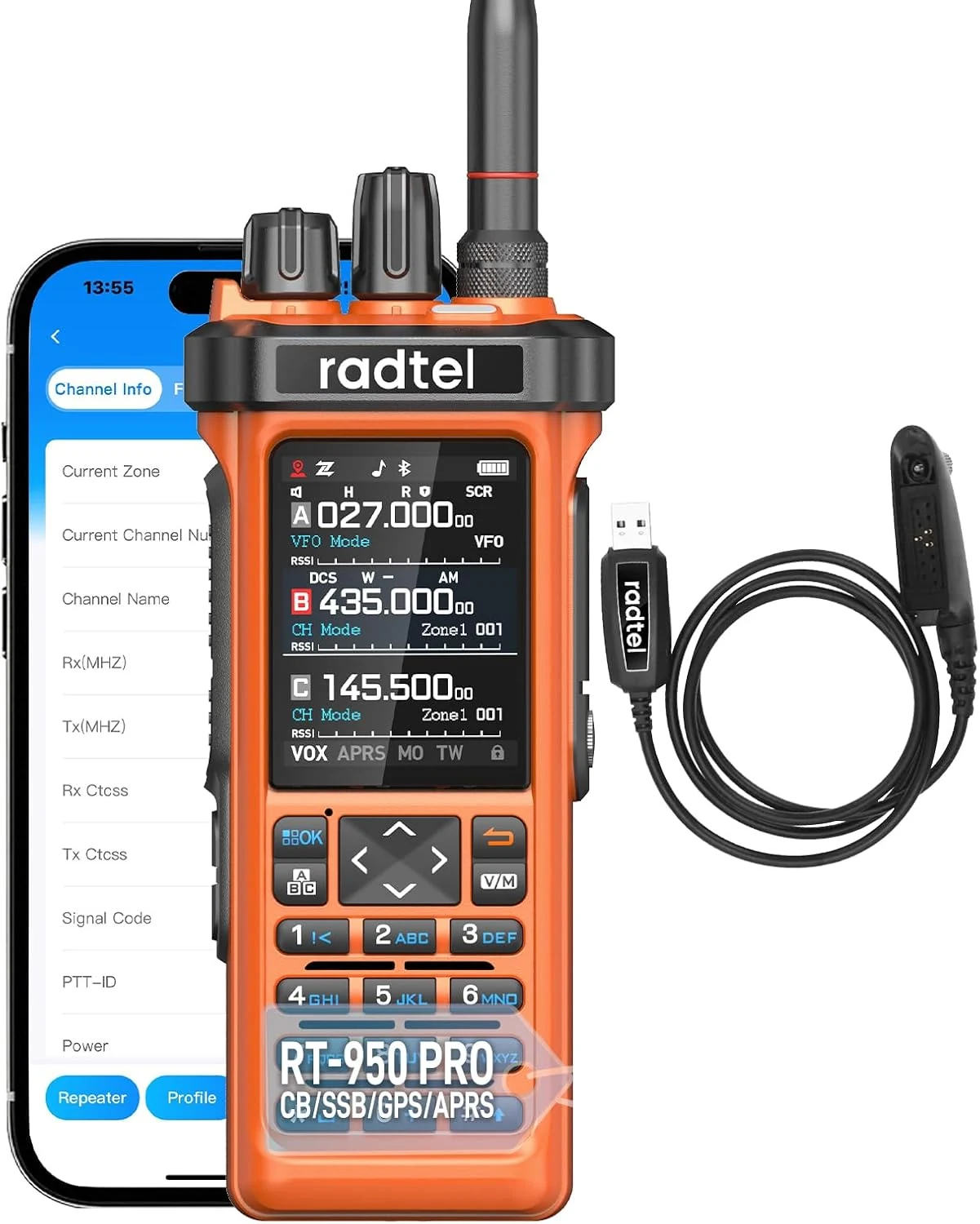 Radtel RT-950 PRO Ham Radio GPS/APRS, 10W Walkie Talkie Long Range Handheld Two Way Radio