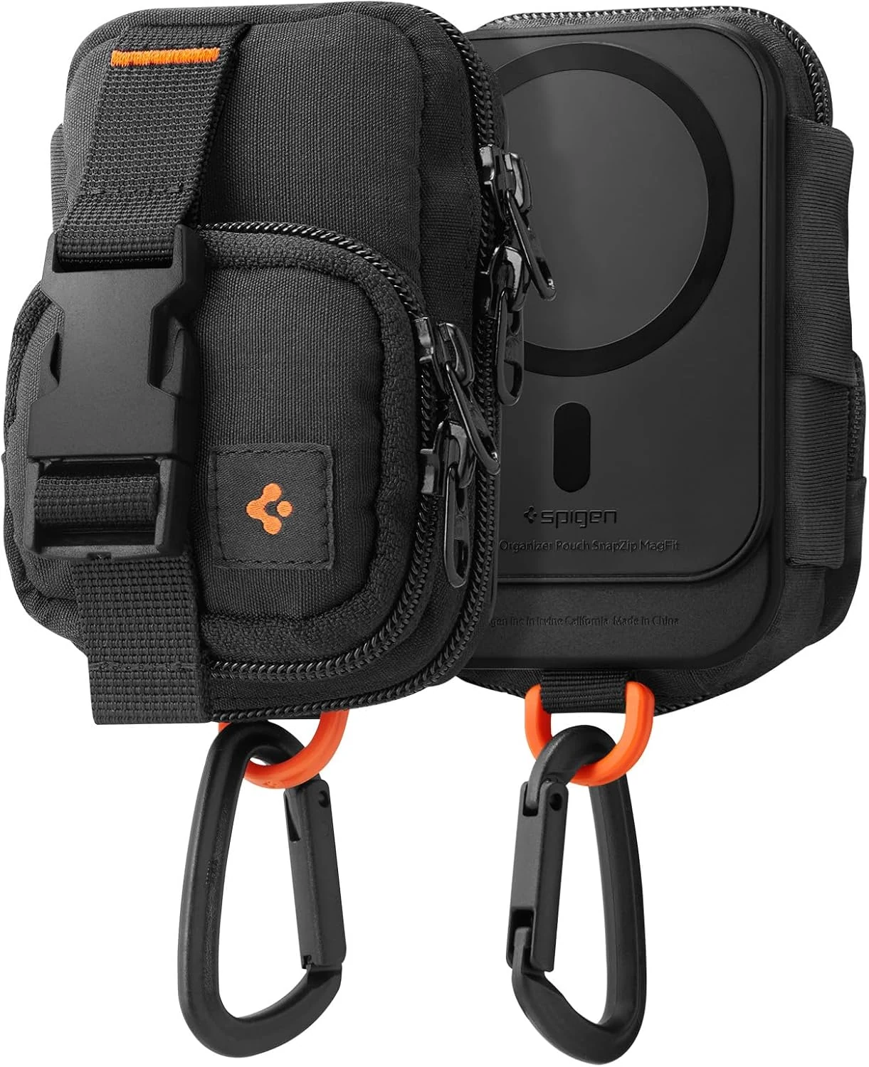 Spigen for MagSafe Wallet Magnetic Pouch Organizer EDC SSD Card Storage Wallet Belt Backpack Clip (Black, Snap Zip)