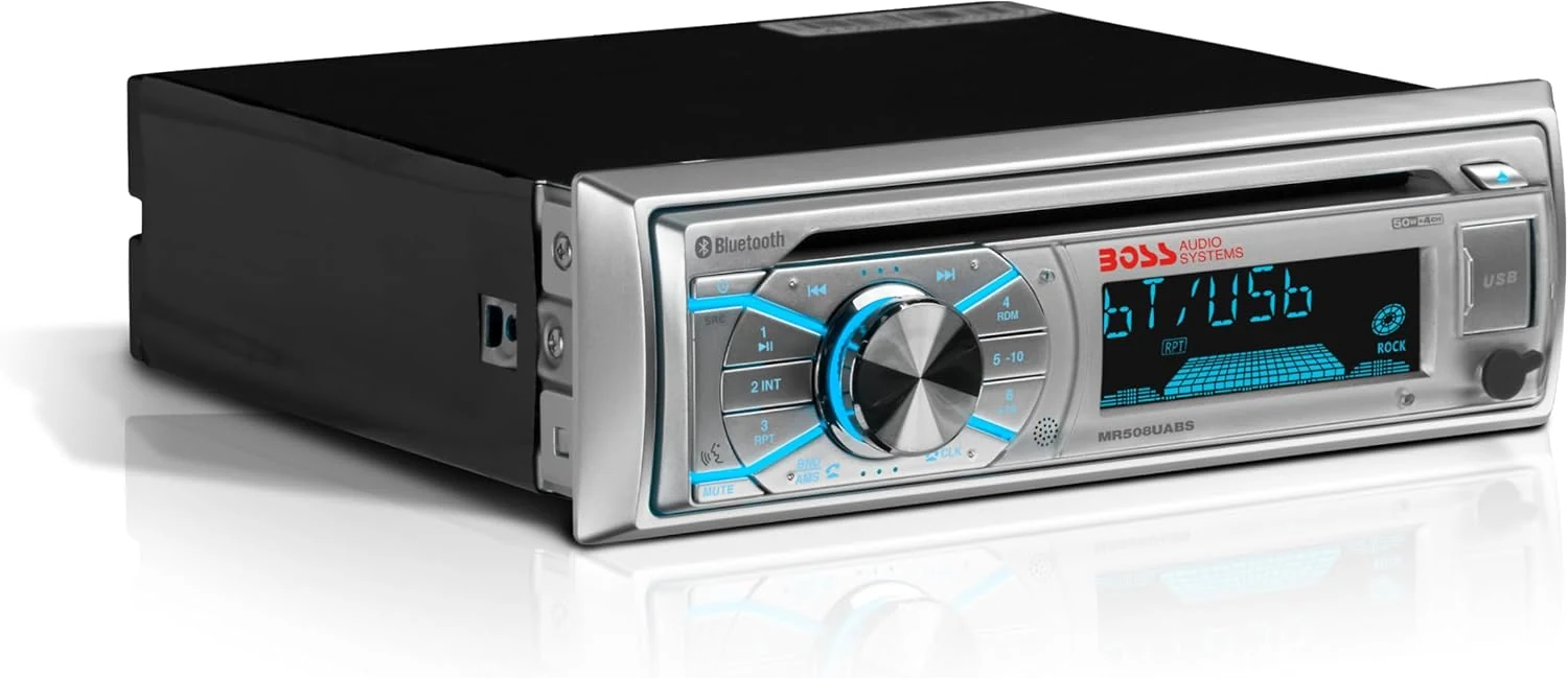 BOSS Audio Systems MR500UABS Marine Boat Stereo – Single Din, Bluetooth, CD/DVD Player, AM/FM Radio Receiver, USB