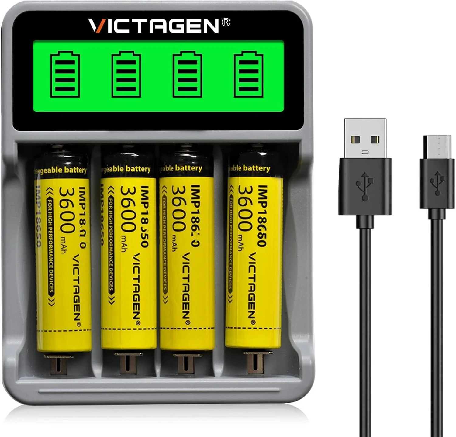 VICTAGEN 18650 Battery Charger Set 4 Bay, Smart Universal Charger