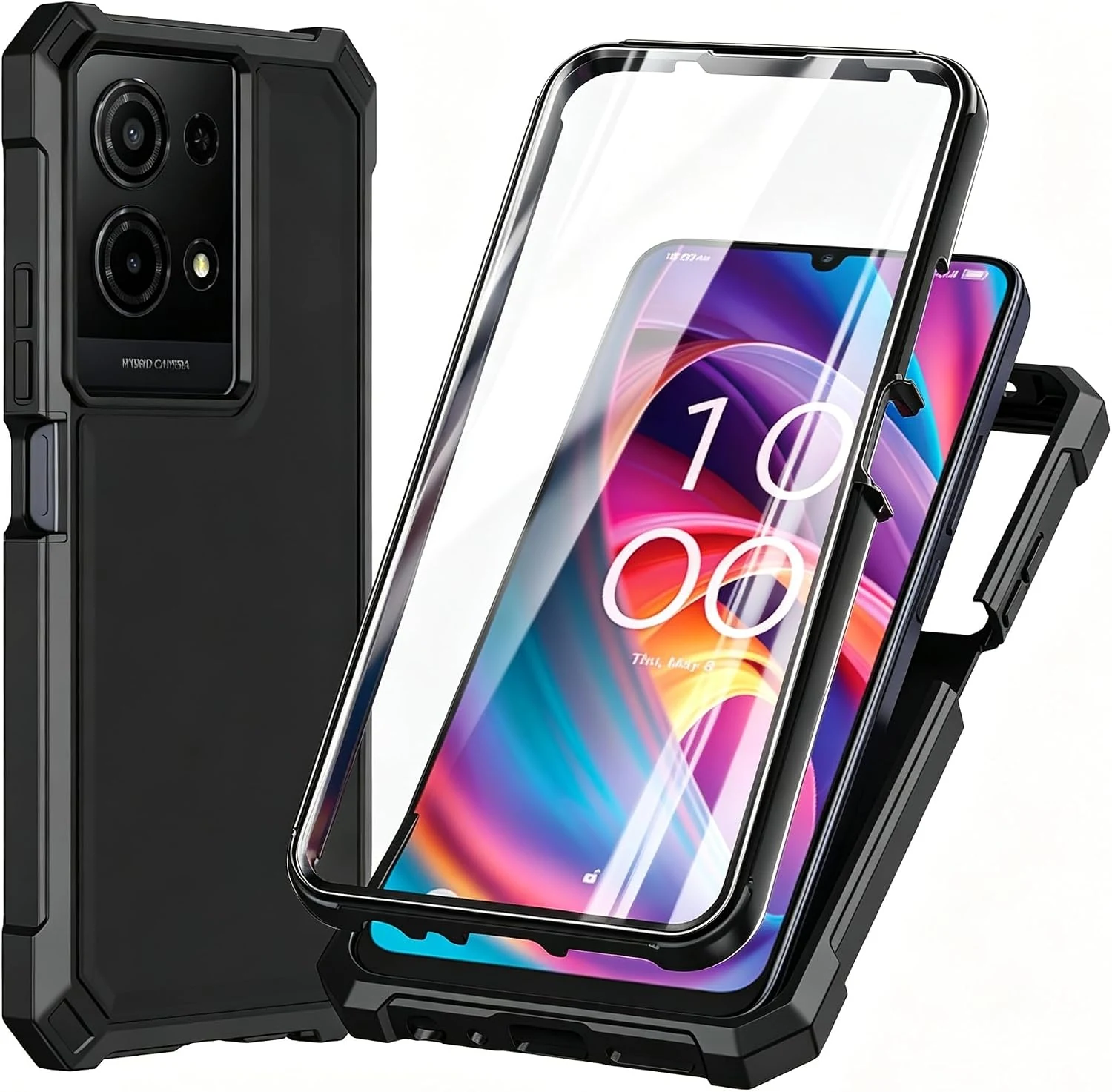 for TCL K32 5G Case with Screen Protector,for TCL K33 5G T513V Phone Case Full Body Protection Front PC Back Soft Silicone Bumper (Black)