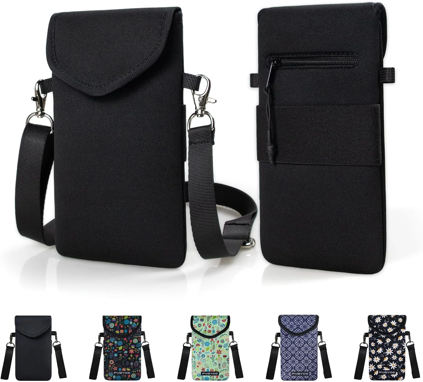FVRYOG Neoprene Phone Sleeve Pouch Case Bag for Men Women w/Crossbody Strap/Neck Lanyard
