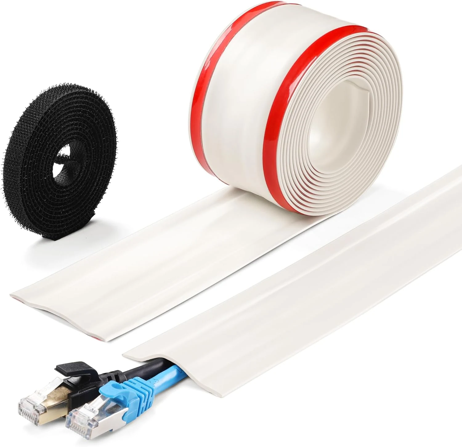 8.2ft Cord Cover Floor, Soft PVC Cord Covers for Wires on Floor, Self-Adhesive Cord Hider