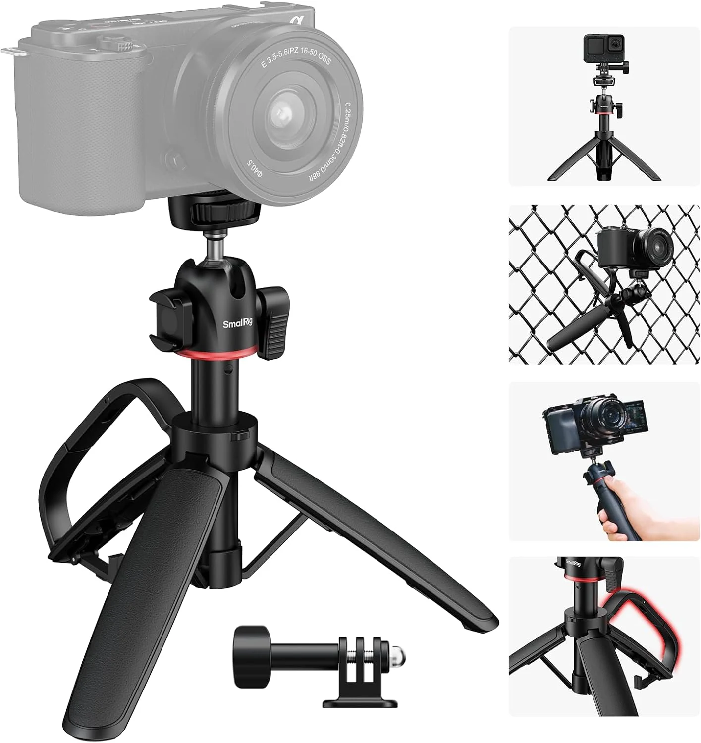 SMALLRIG Small Camera Tripod Selfie Stick, Extendable 8"-15" Mini Handheld Carabiner Tripod with Mantis Hook, 360° Ball Head, Cold Shoe Mount, 1/4"-20 Screw for DSLR, Adapter for DJI, for GoPro - 5285
