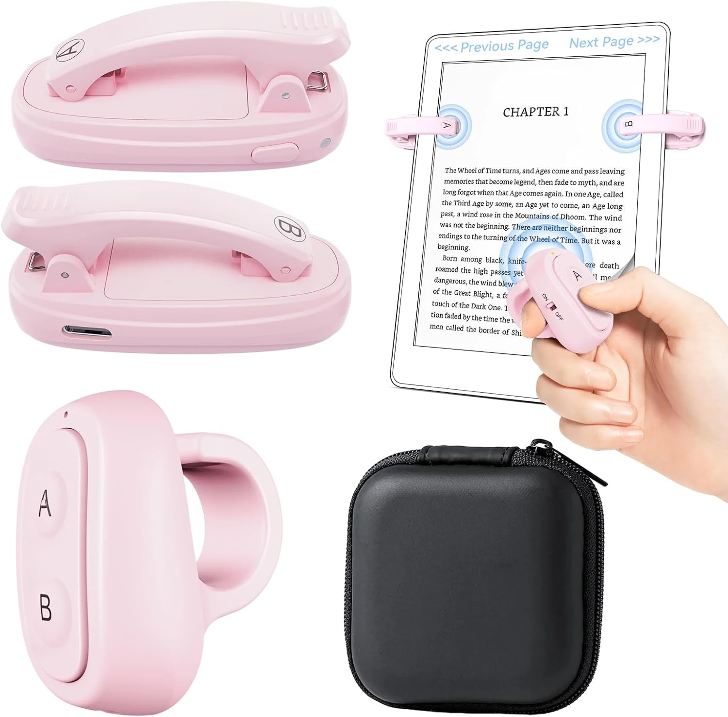 [2 Clips] Finger Ring Kindle Page Turner Remote Control for Paperwhite (Pink)
