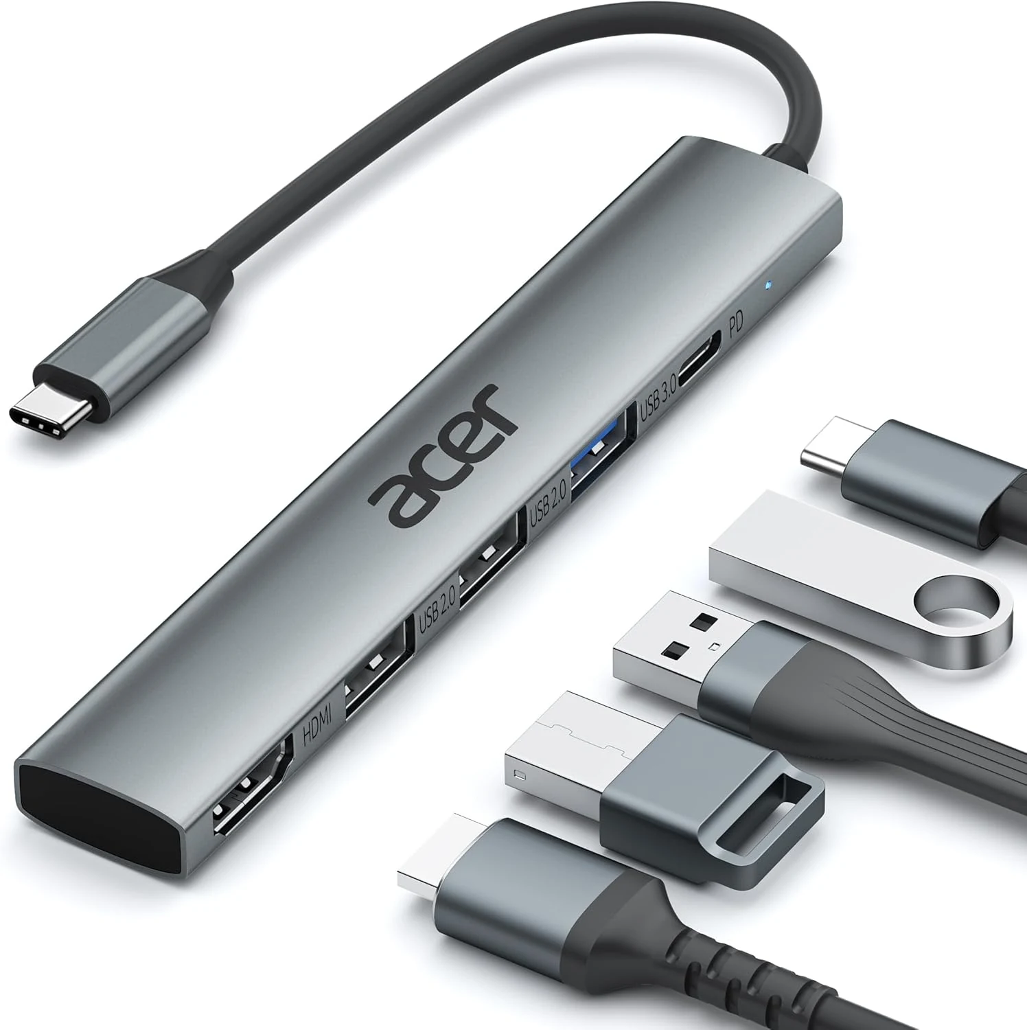 Acer 5 in 1 USB C Hub with 4K HDMI, 100W Power Delivery, 3 USB A Data Ports