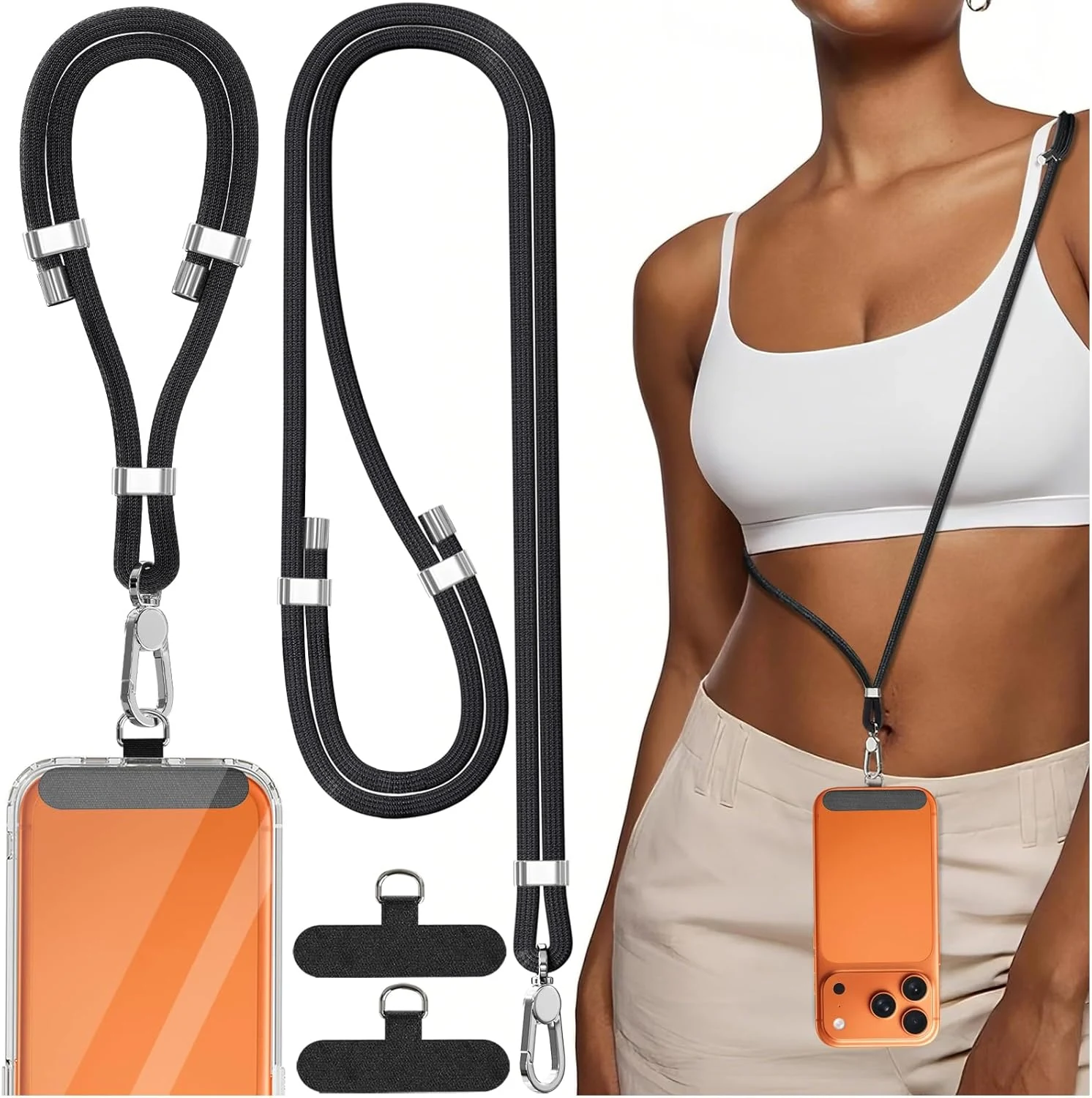 4-IN-1 Phone Lanyard + Wrist Strap, 【Adjustable 15-31 inch】 Cell Phone Lanyard with 2 Tether Tabs for iPhone,Smartphone