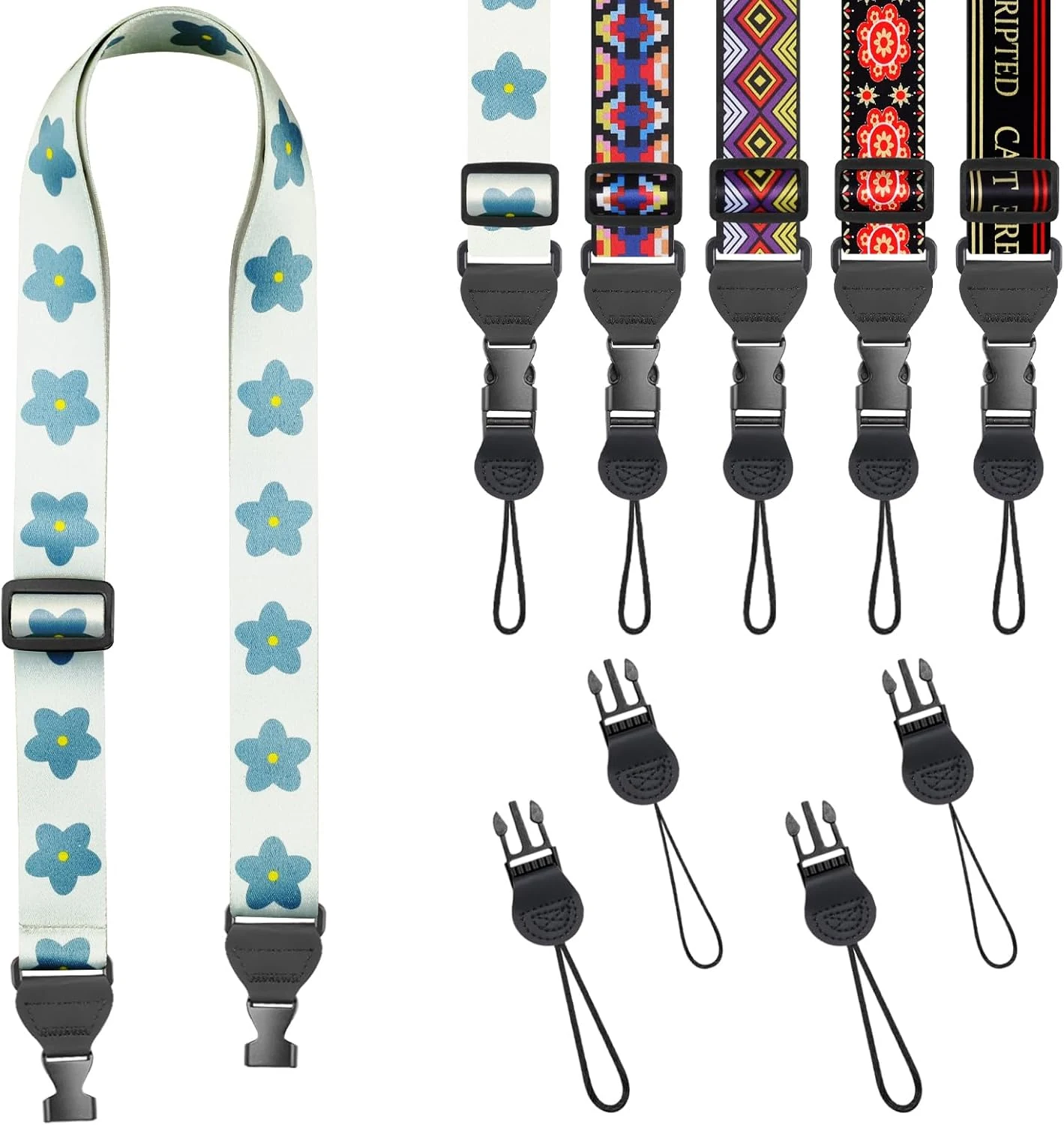 FIEIL Blue Floral Shoulder Strap, Adjustable Camera Strap with 2 Sets of Quick-Release Buckles