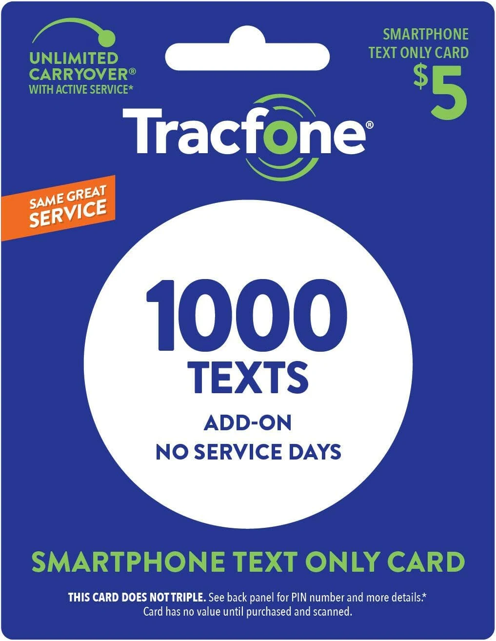 TracFone $5 Text Add–On Card 1000 TXT [Physical Delivery]
