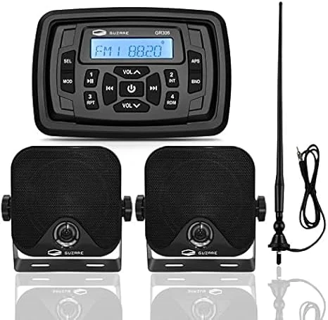GUZARE Boats Marine Radio Bluetooth and Speakers Audio System Package (AM/FM Receiver + 4-inch Waterproof Speakers + Antenna)