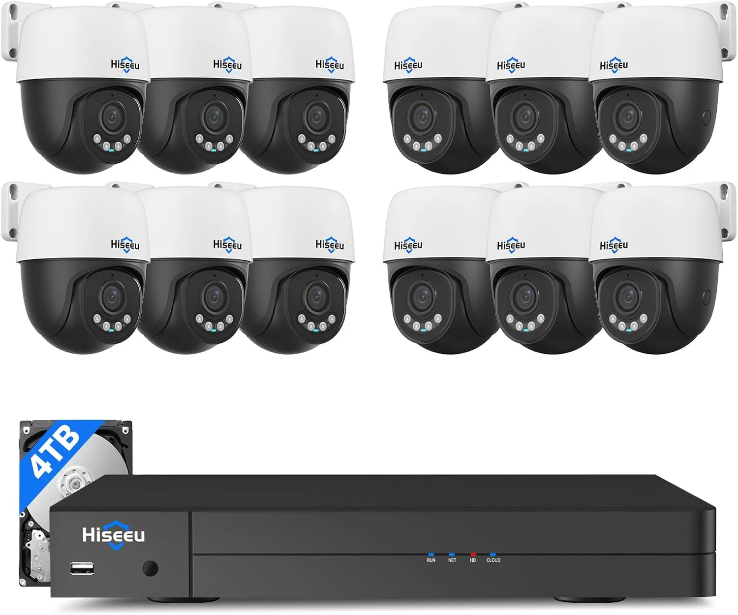 【360°View】 Hiseeu 12MP NVR 12 Pcs 5MP PoE PTZ Cameras, 350°Pan 90° Tilt, Auto Human Tracking