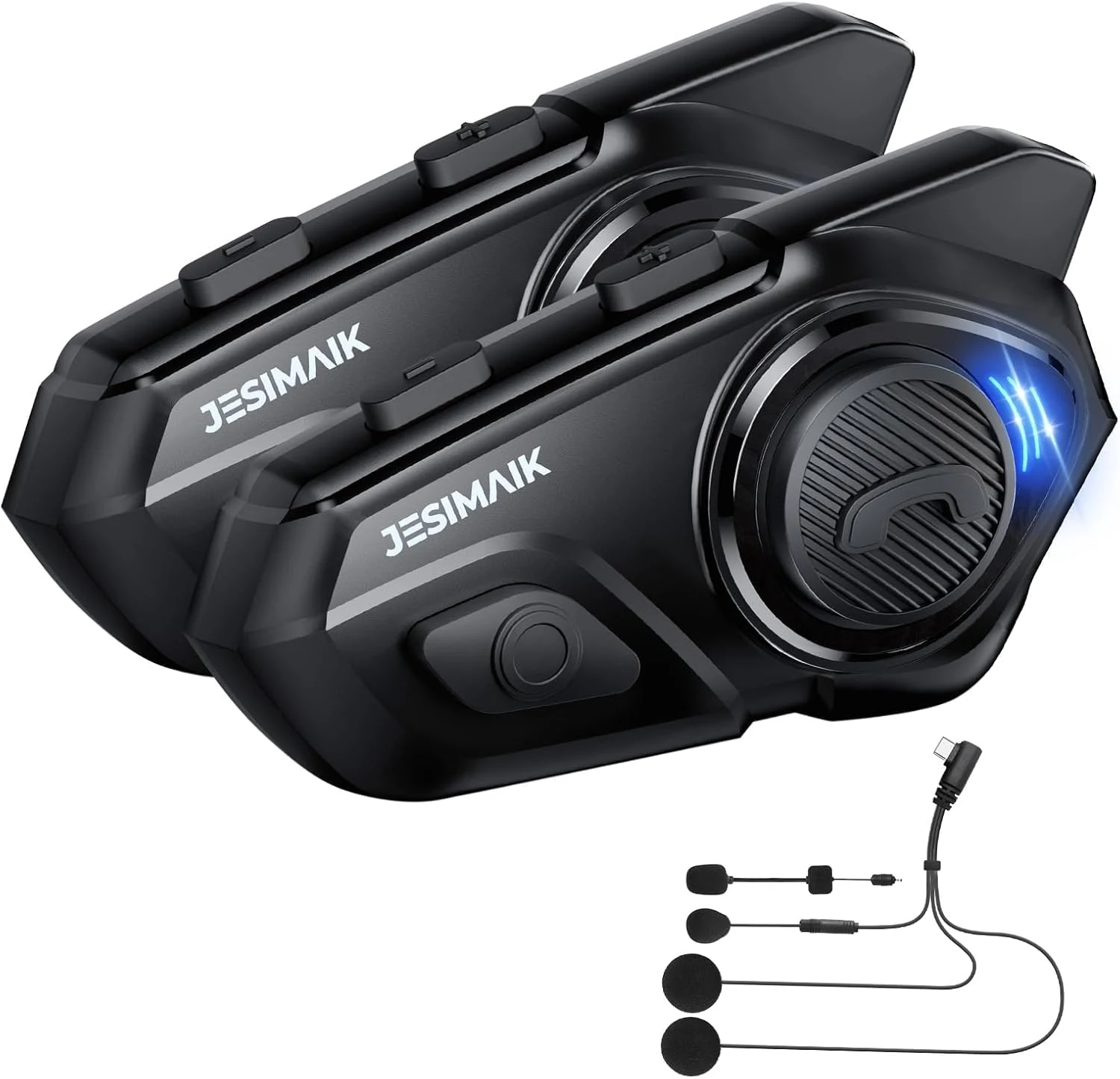 JESIMAIK Motorcycle Helmet Bluetooth Headset, 10 Way 2KM Helmet Communication System, Multitasking Audio Motorcycle Intercom, 2 Mics&40mm Speaker (2 Pack)