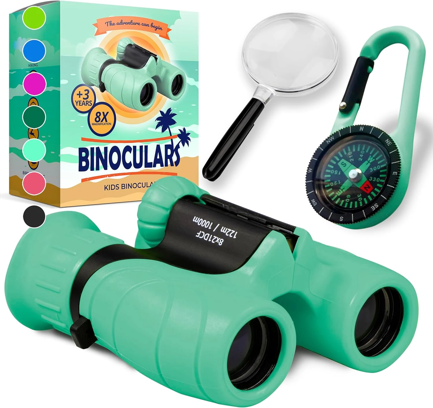 Binoculars for Kids – Perfect Toy for Little Boys and Girls – Extensive Set Incl. Magnifying Glass & Compass – Powerful Magnification 8X21