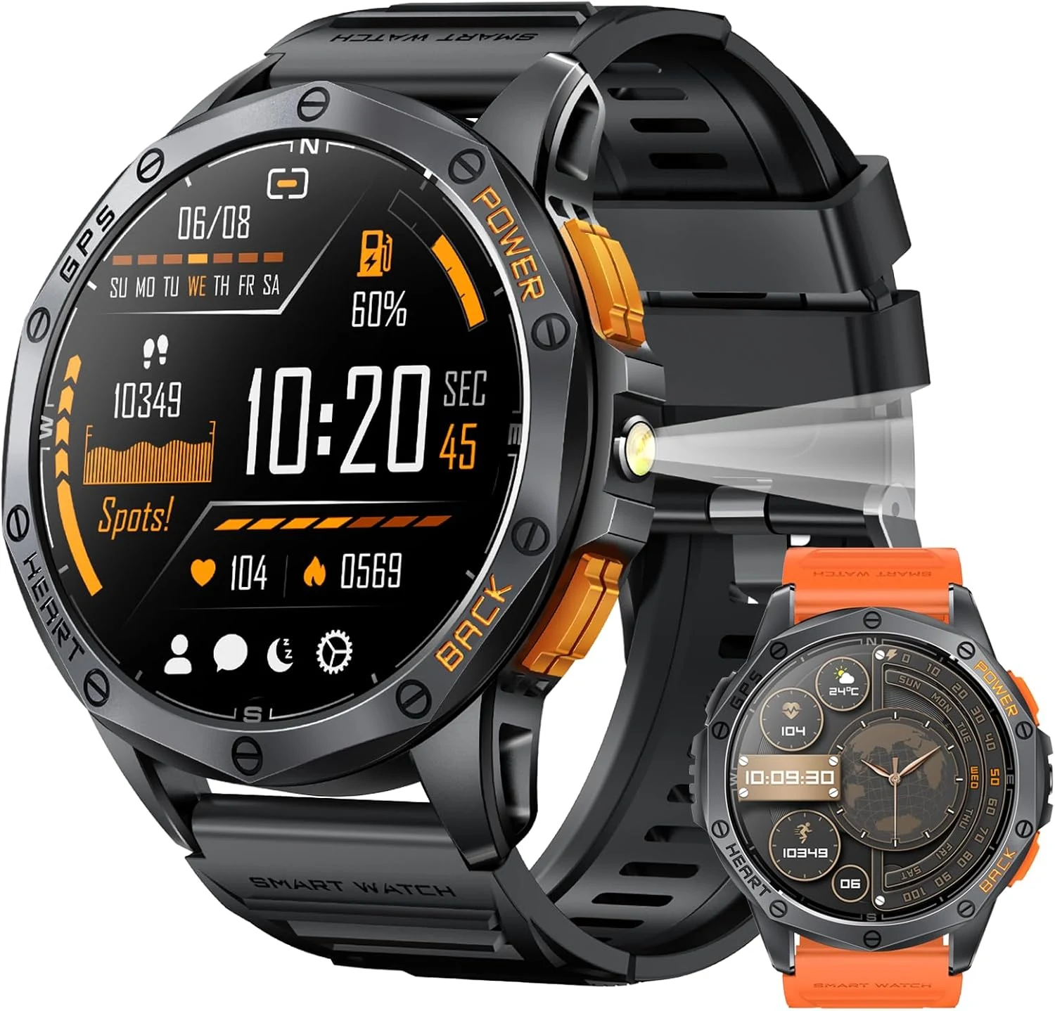 Tiwain Military Smart Watches Built-in GPS, 170+ Sport Modes for Men with Flashlight