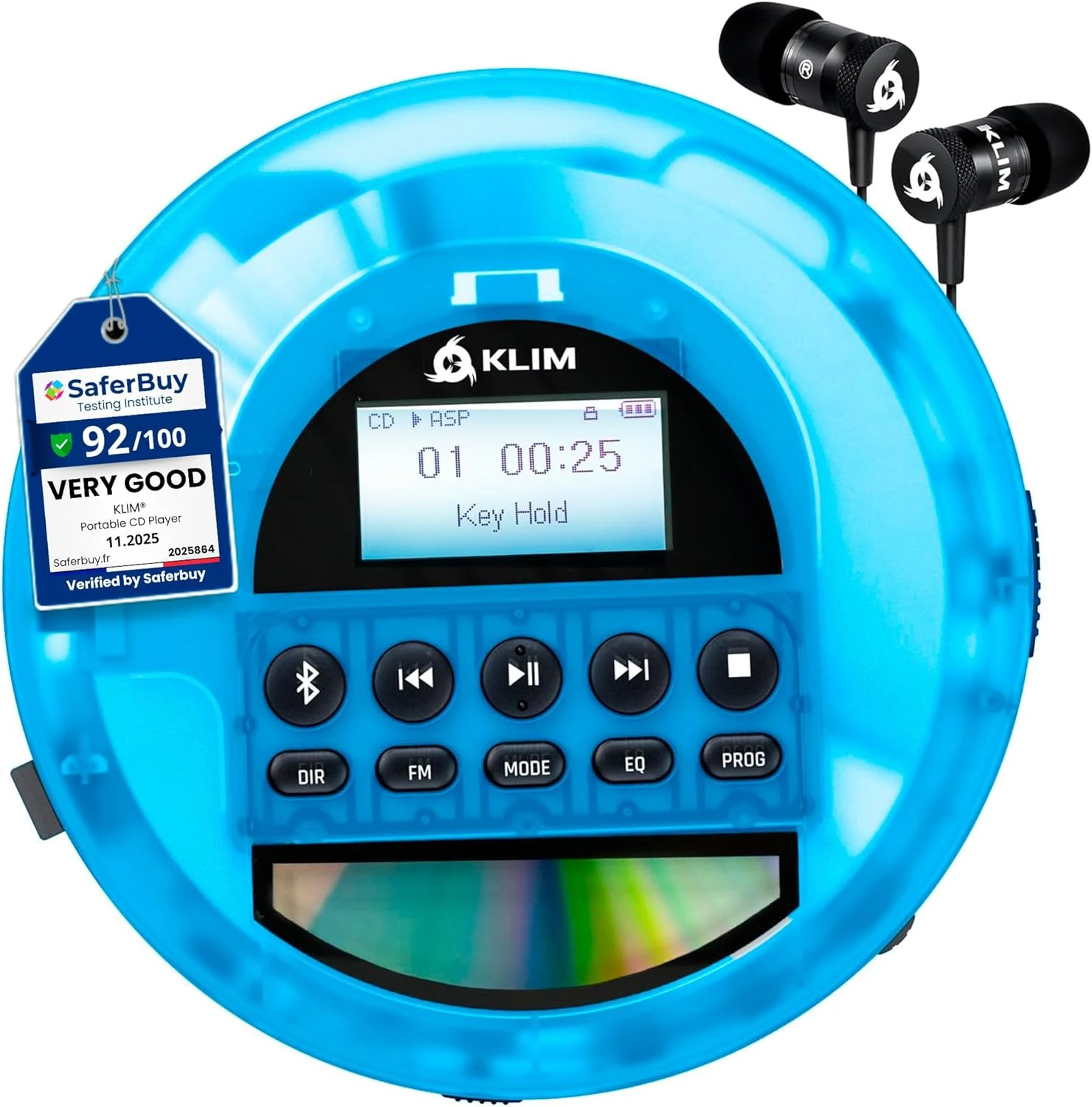 KLIM Nomad Transparent Blue portable CD player